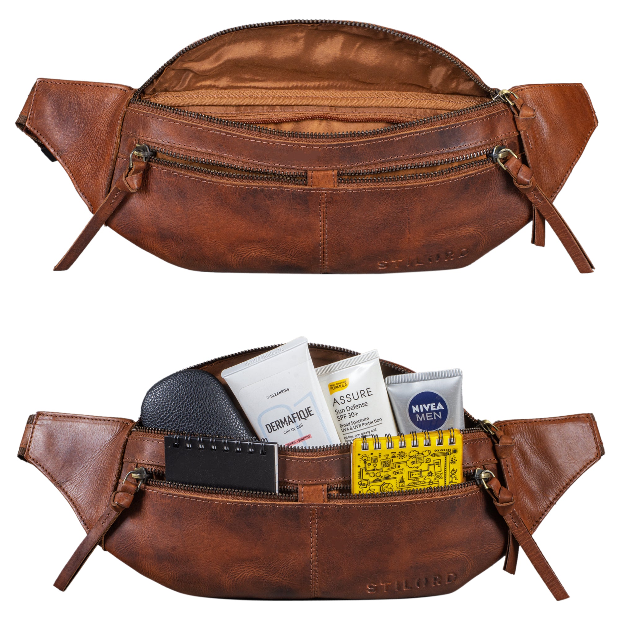Leder Bauchtasche braun