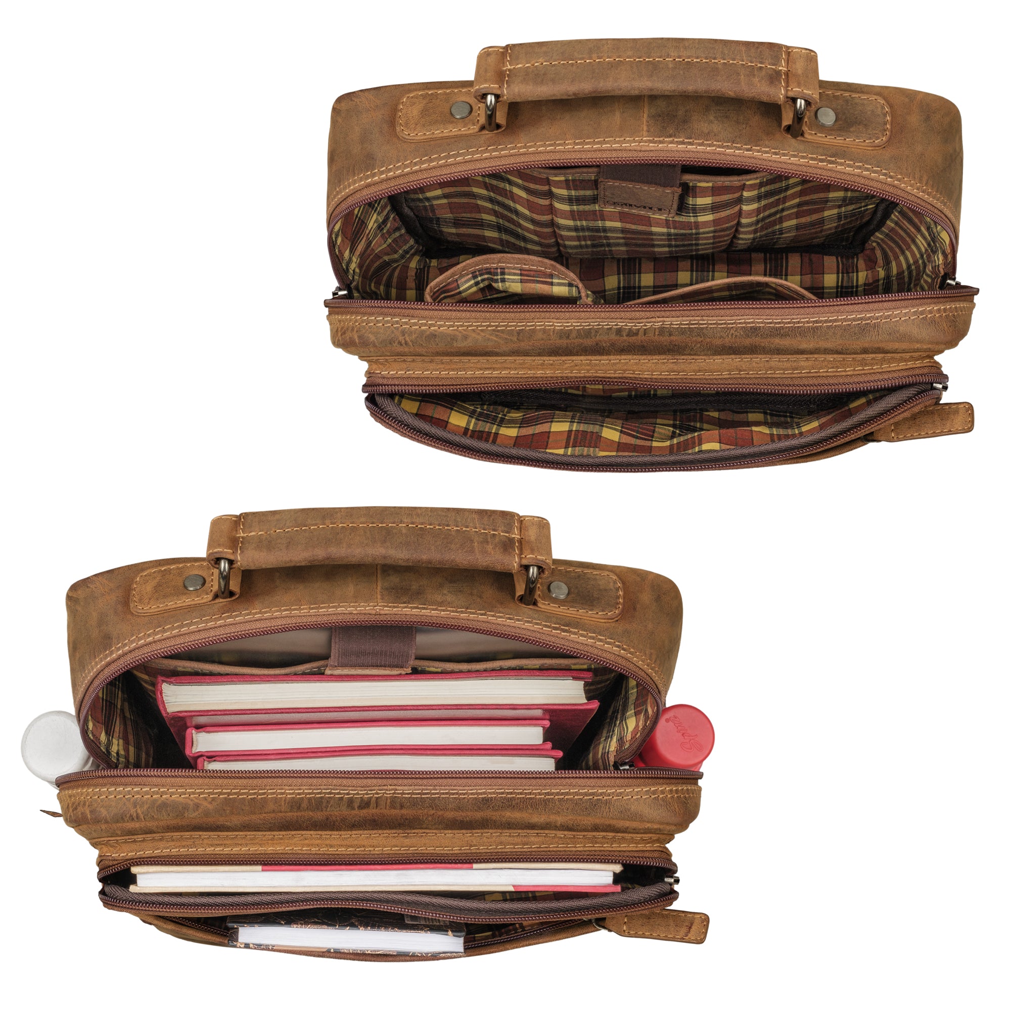 Großer Business Rucksack Leder braun mit vielen Fächern