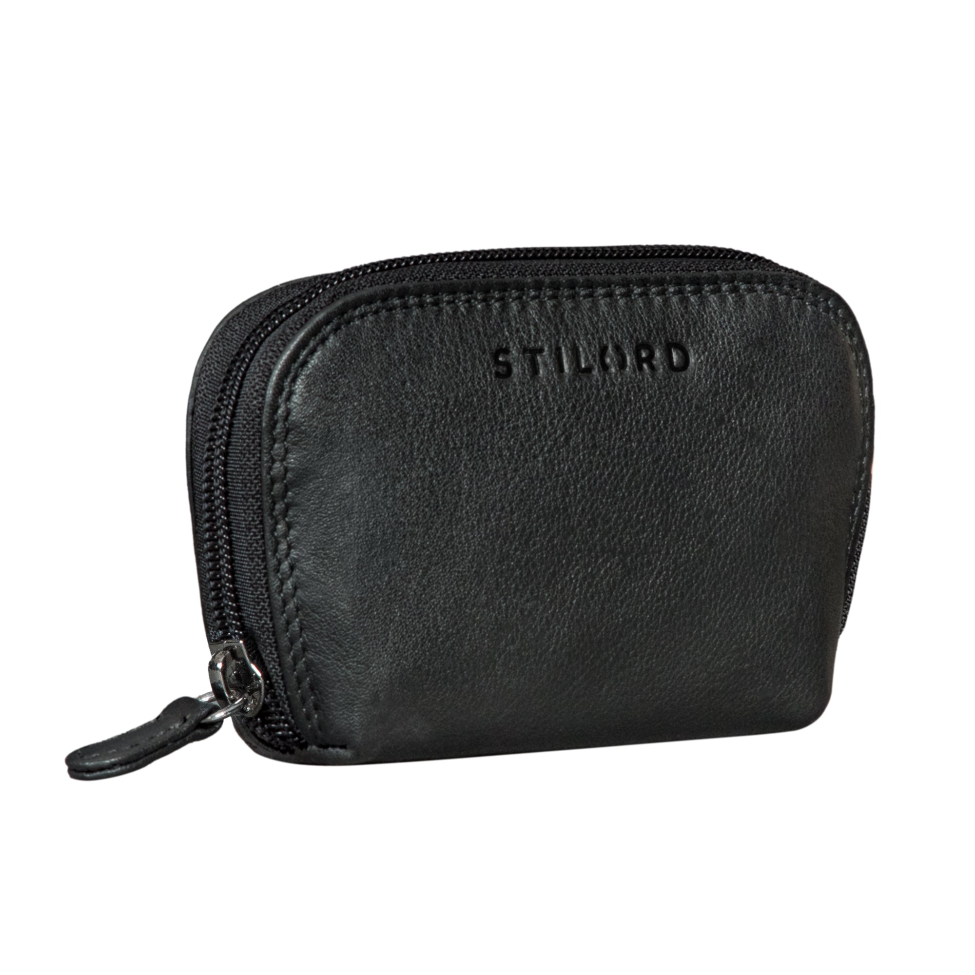 Echtleder Schlüsseltasche Schwarz mit RFID Schutz, Münzfach und Geschenkbox