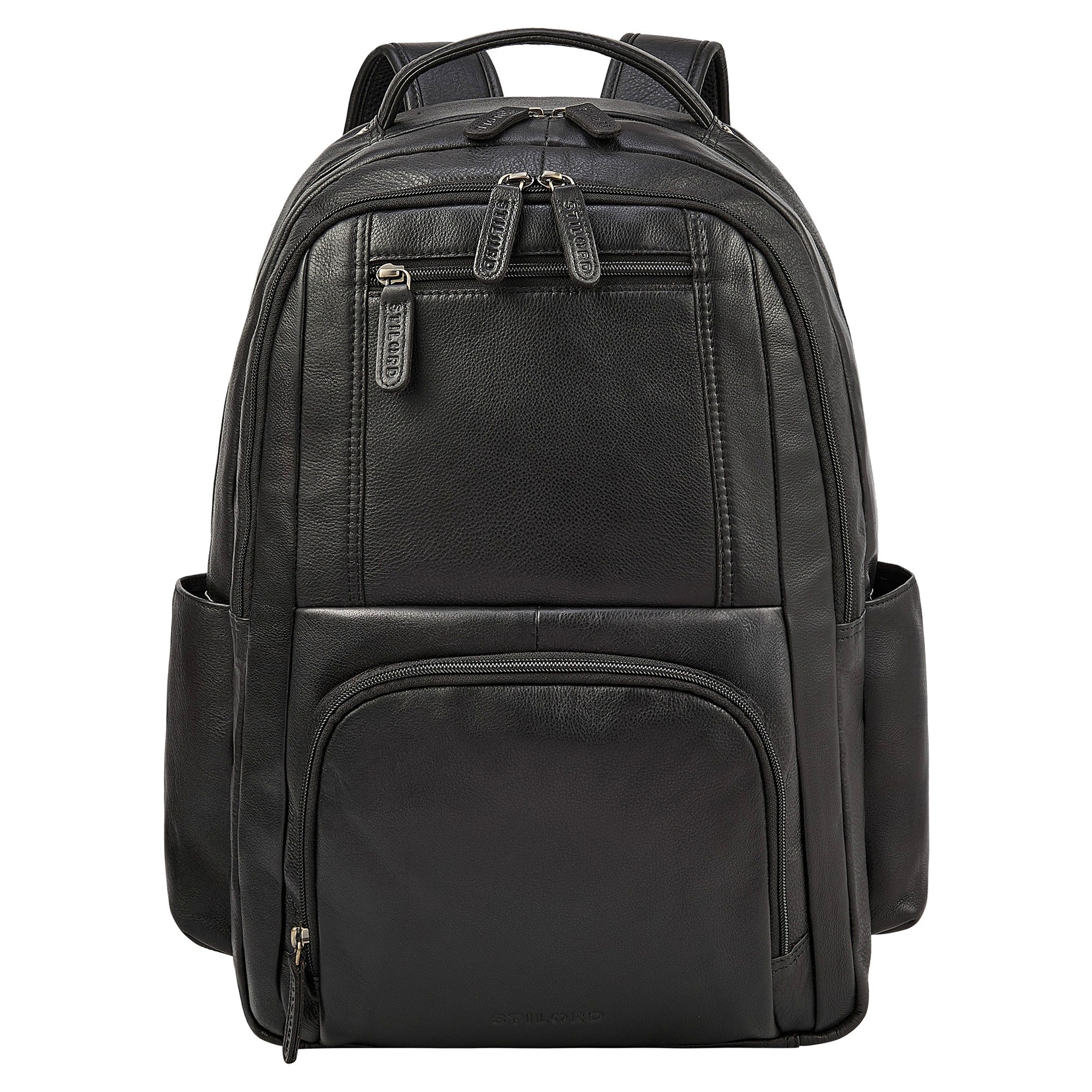 Großer Business Rucksack Herren Leder Schwarz mit Laptopfach 16 Zoll