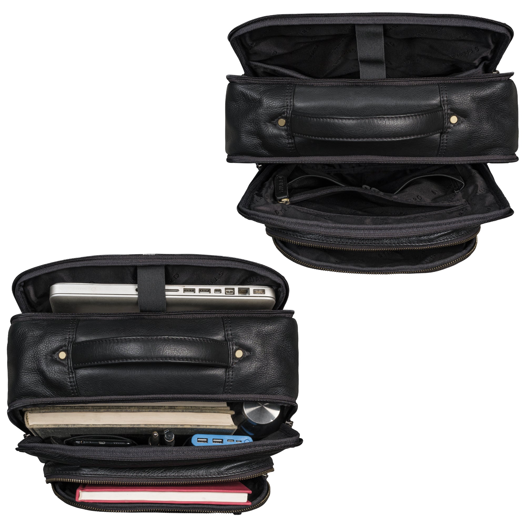 Großer Laptoprucksack Leder Schwarz