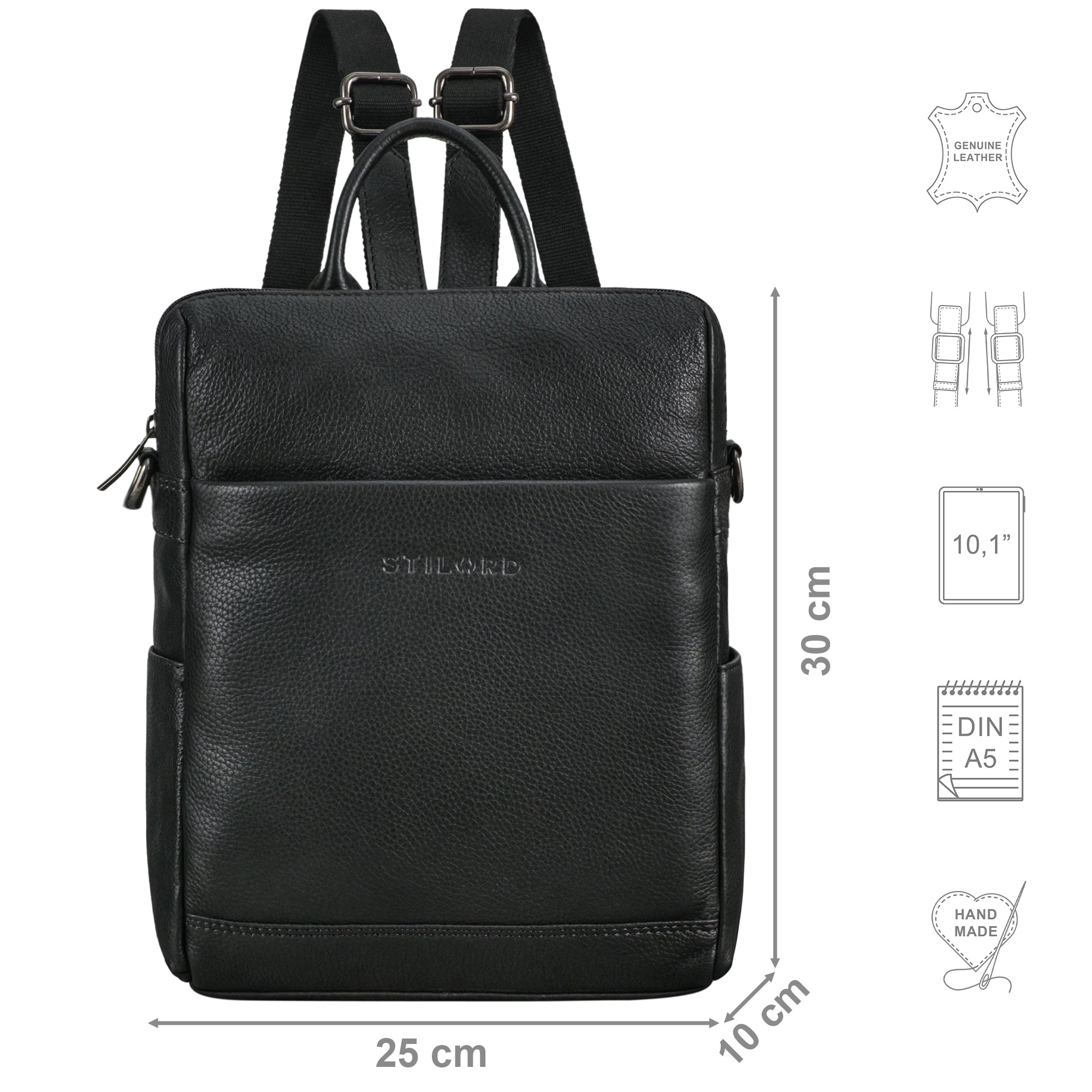 2 in 1 Schultertasche Damen Leder schwarz