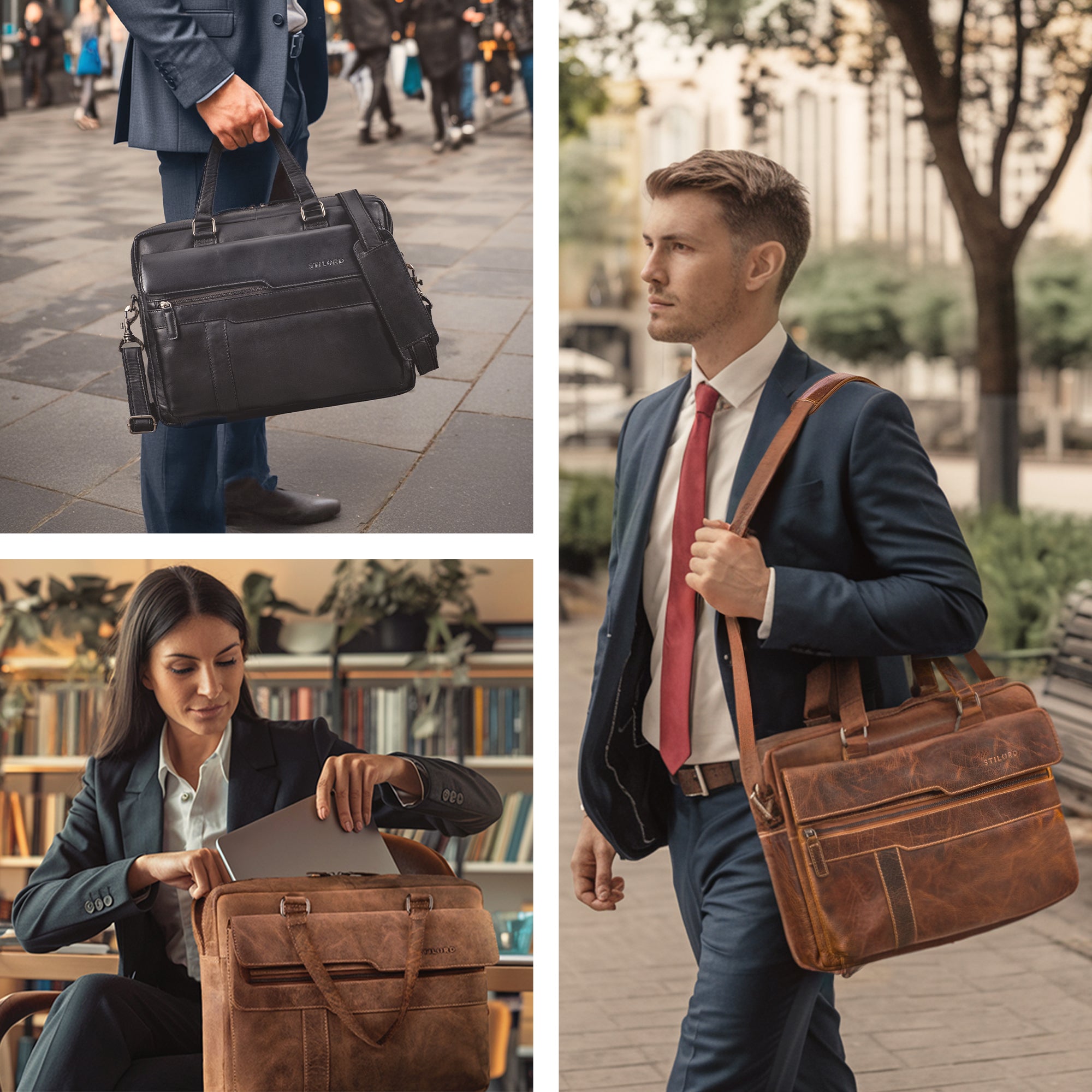 Leder Herren Aktentasche Damen braun