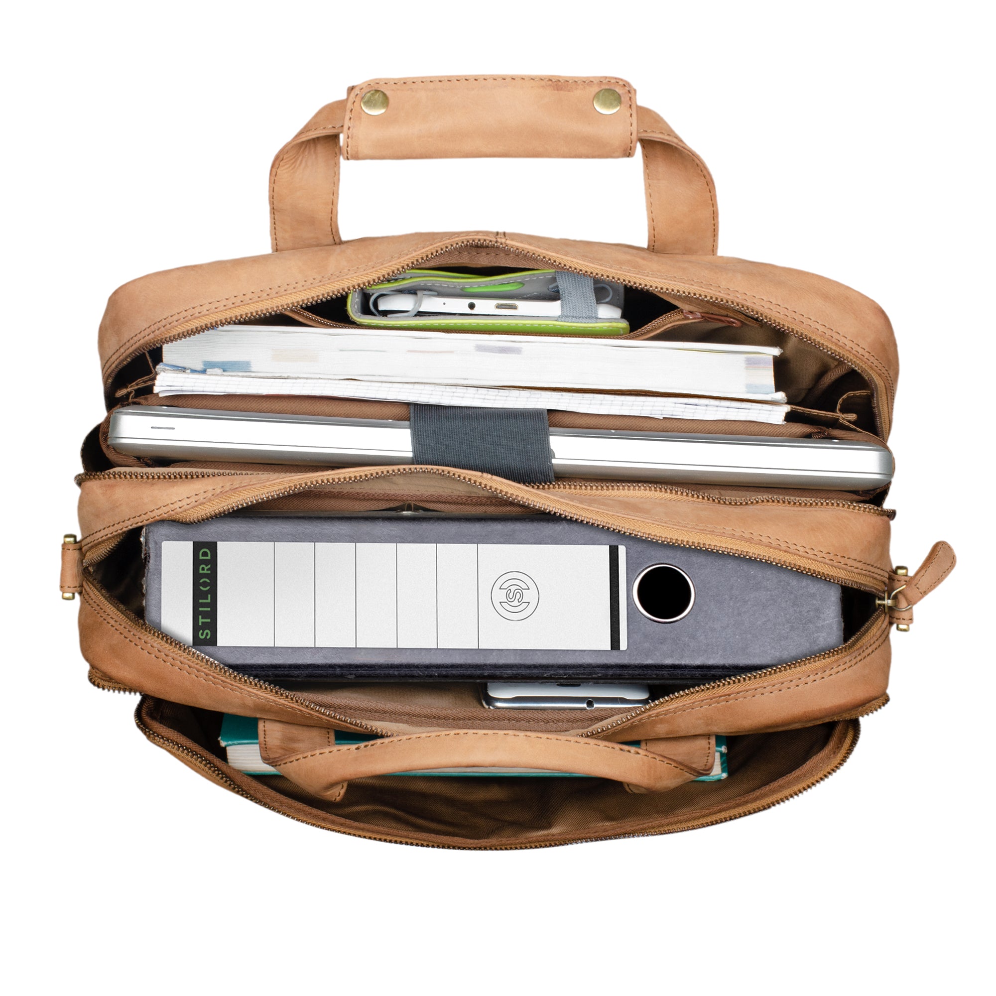 Bürotasche für DIN A4 Aktenordner Leder braun