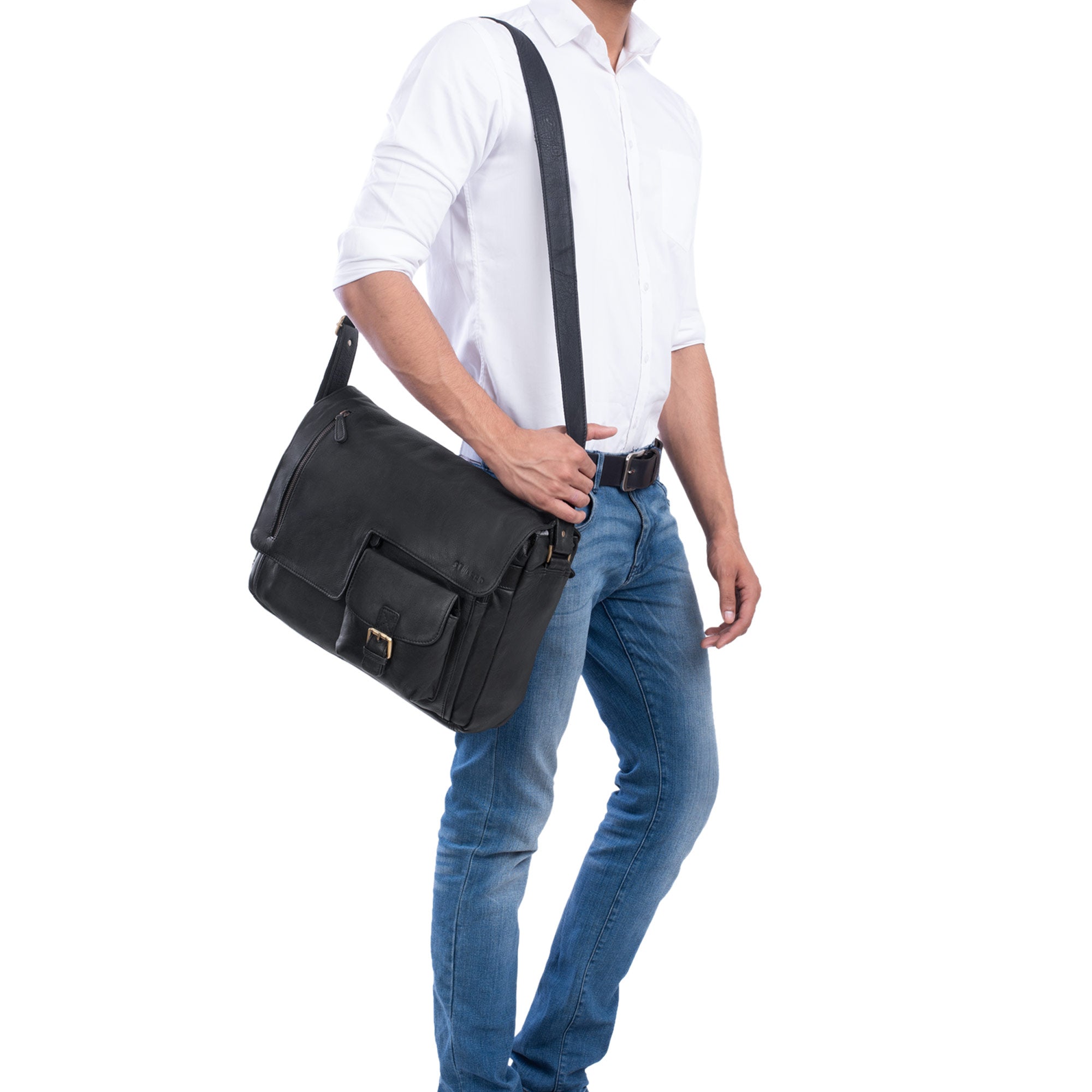 Herren Ledertasche zum Umhängen schwarz