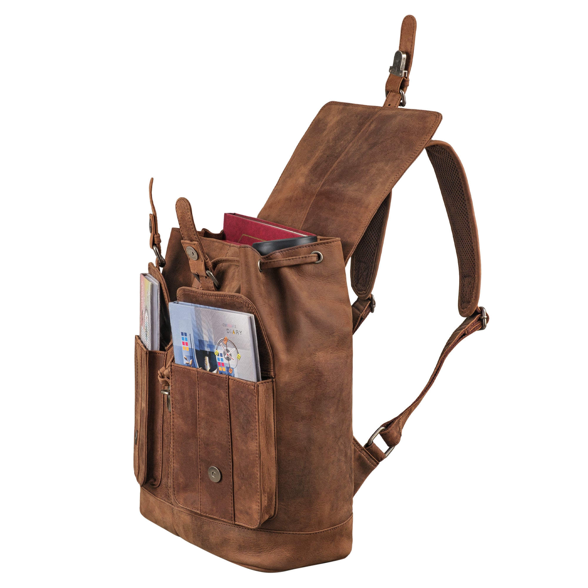 brauner Backpacker Rucksack aus Leder