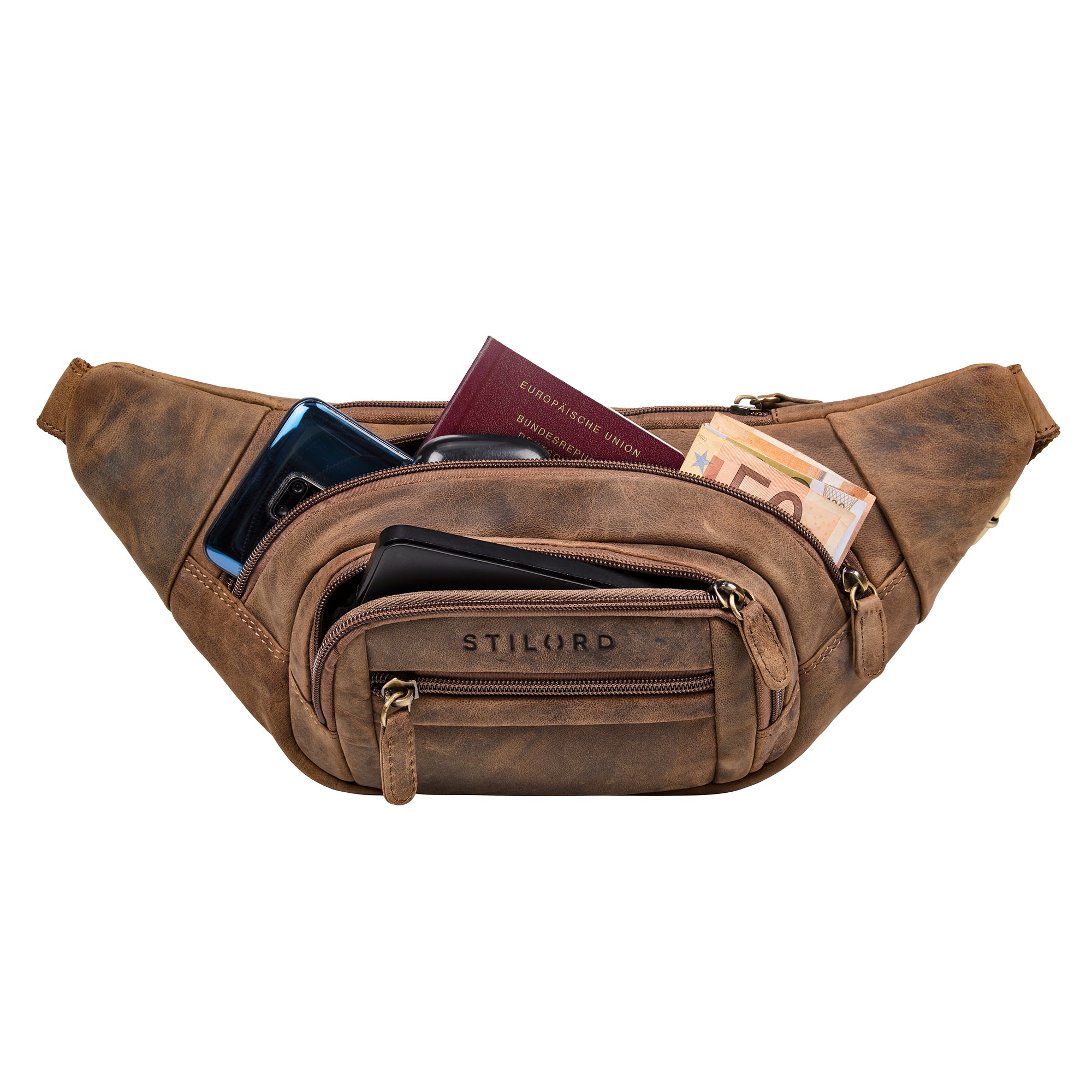 Bauchtasche mit vielen Fächern für Herren Echtleder braun