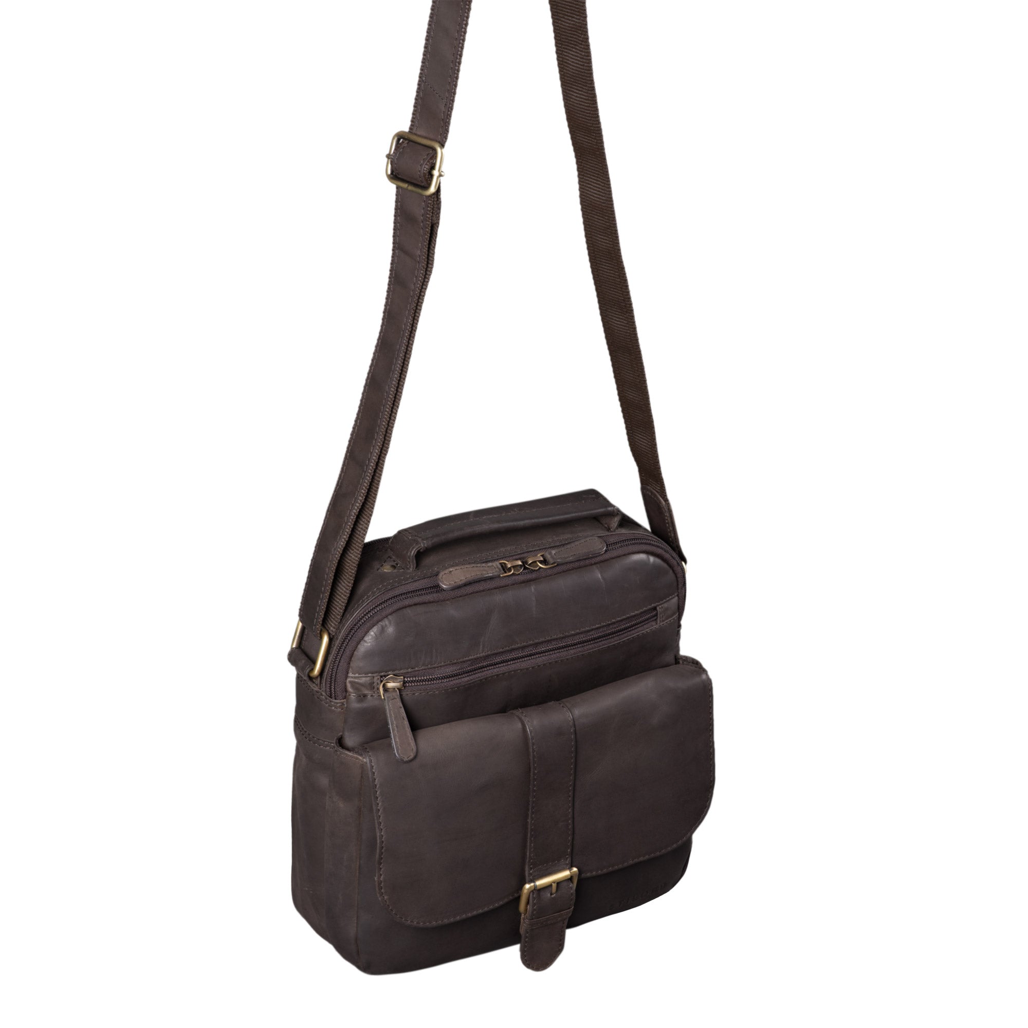 Leder Kuriertasche mit Schulterrieren und Griff