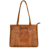 Vintage Lederhandtasche Damen Echtleder geflochten mit langen Henkeln Braun Cognac