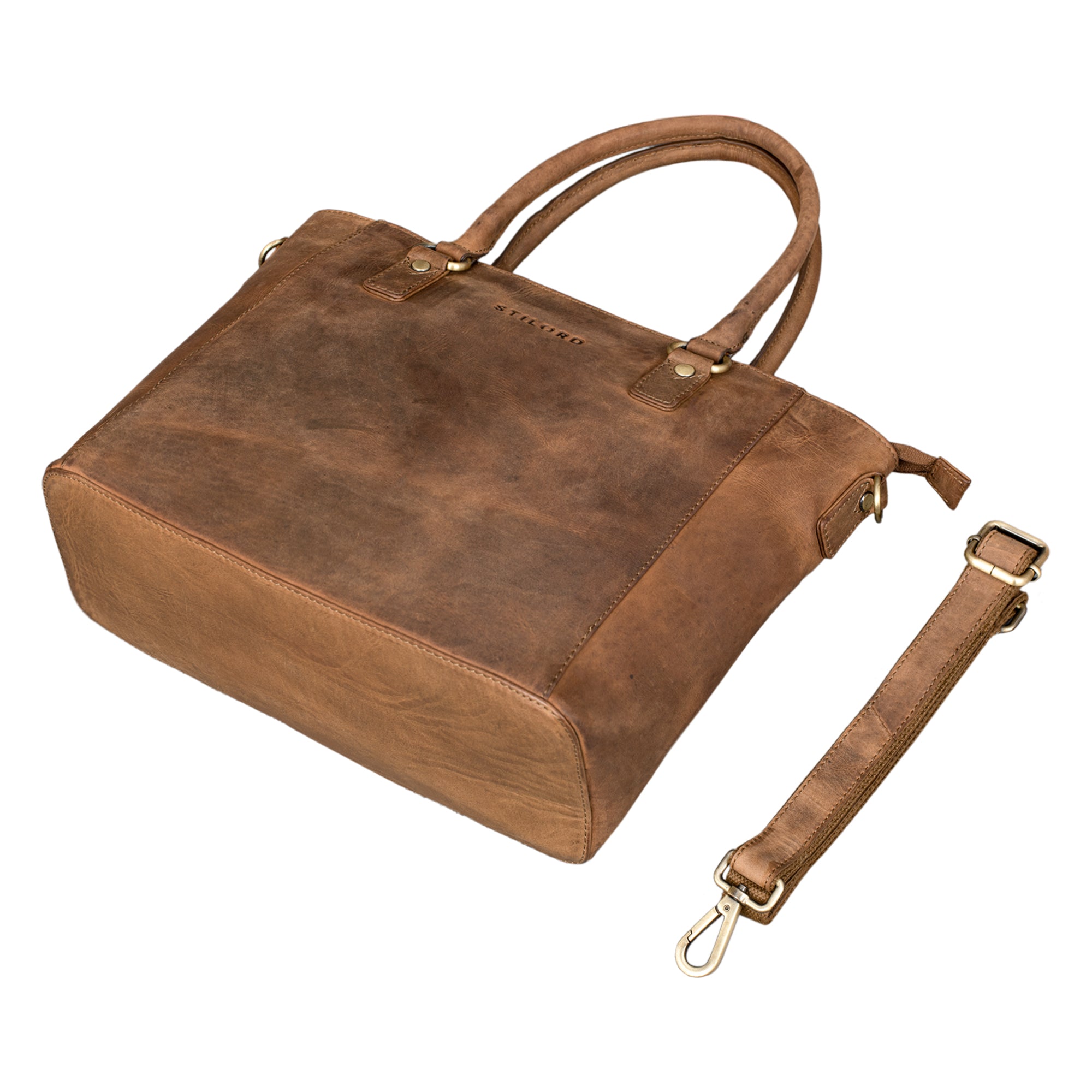 Damen Schultertasche Echtleder gross braun