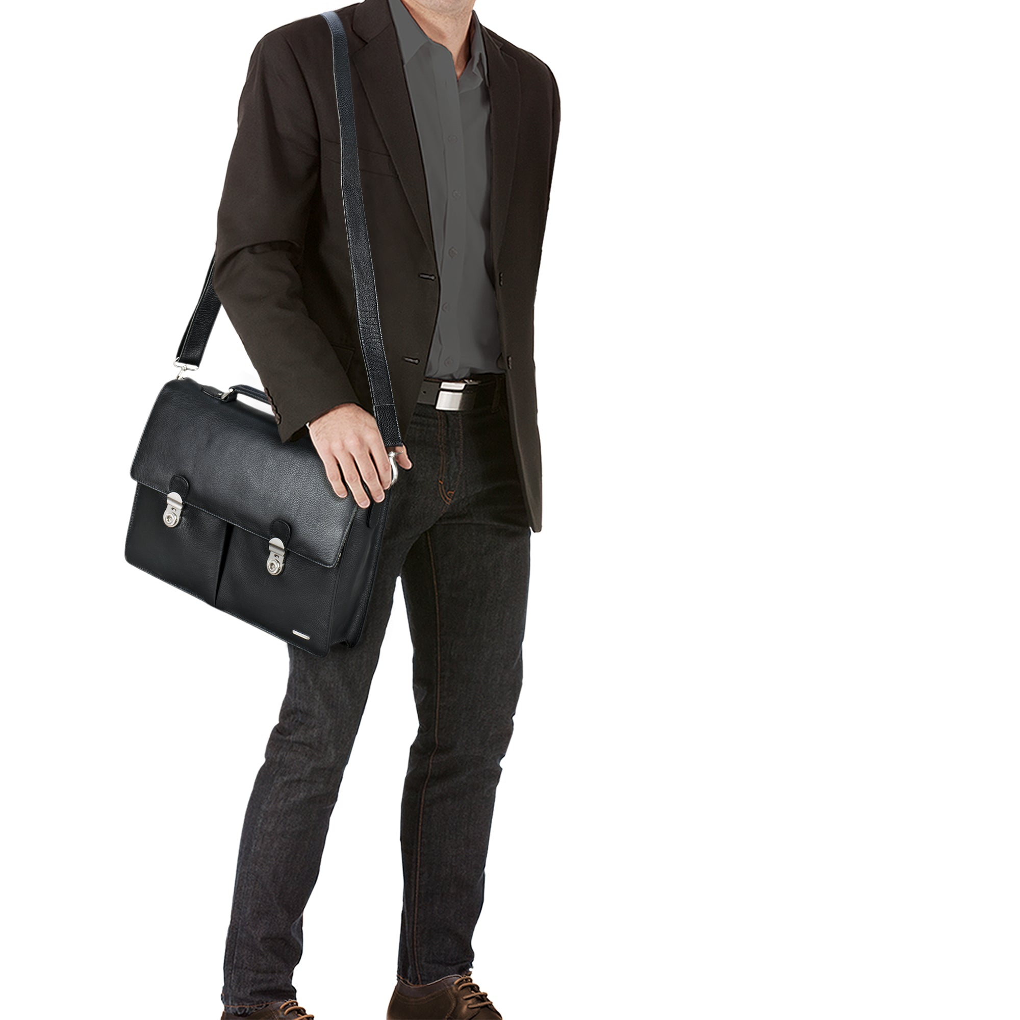Schwarze Bürotasche echtes Leder