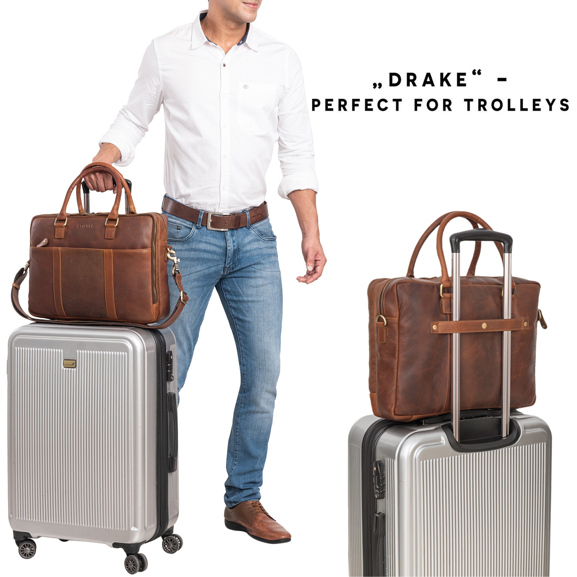 Echtleder Schultertasche mit Trolleyhalter