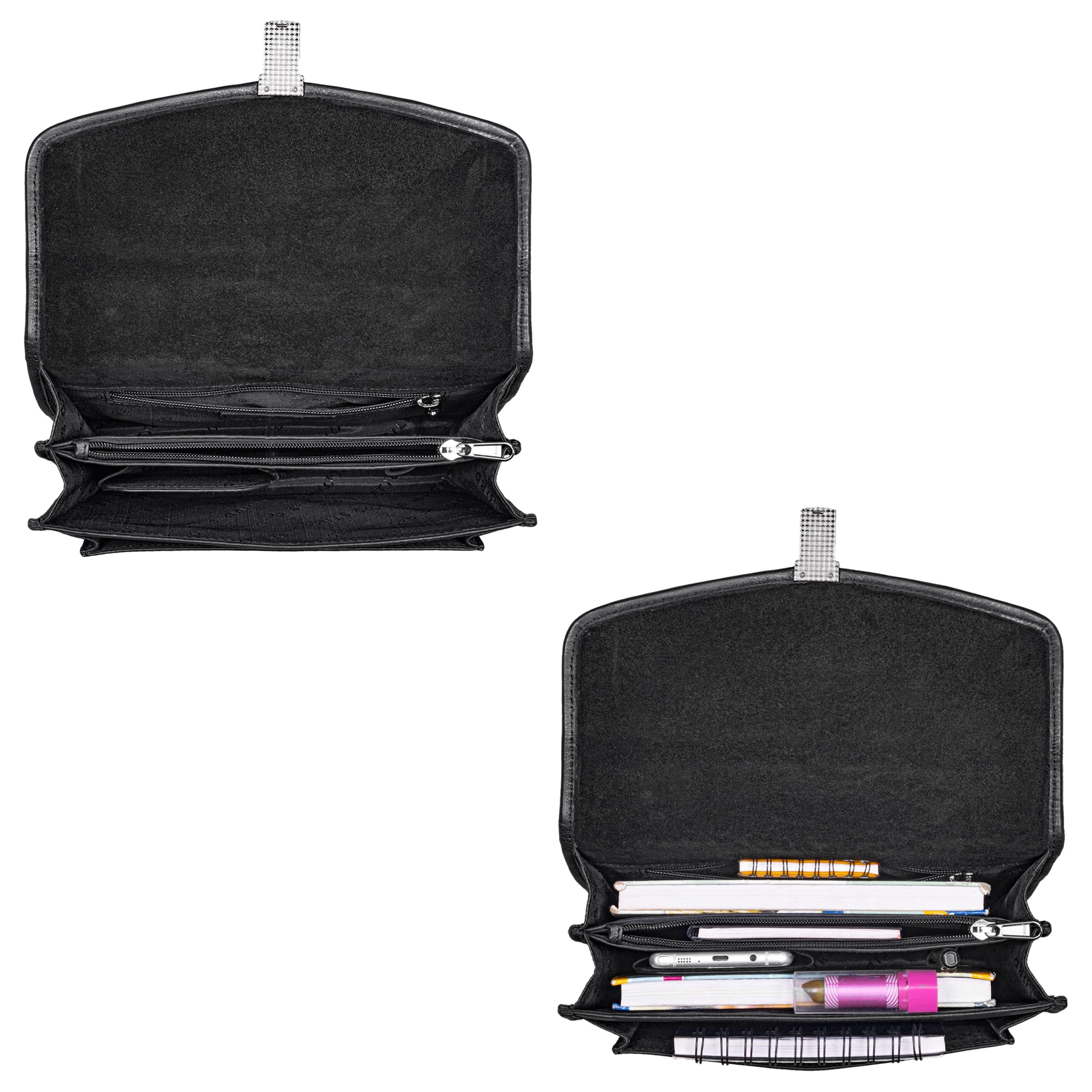 Damen Klatsch Handtasche Leder schwarz