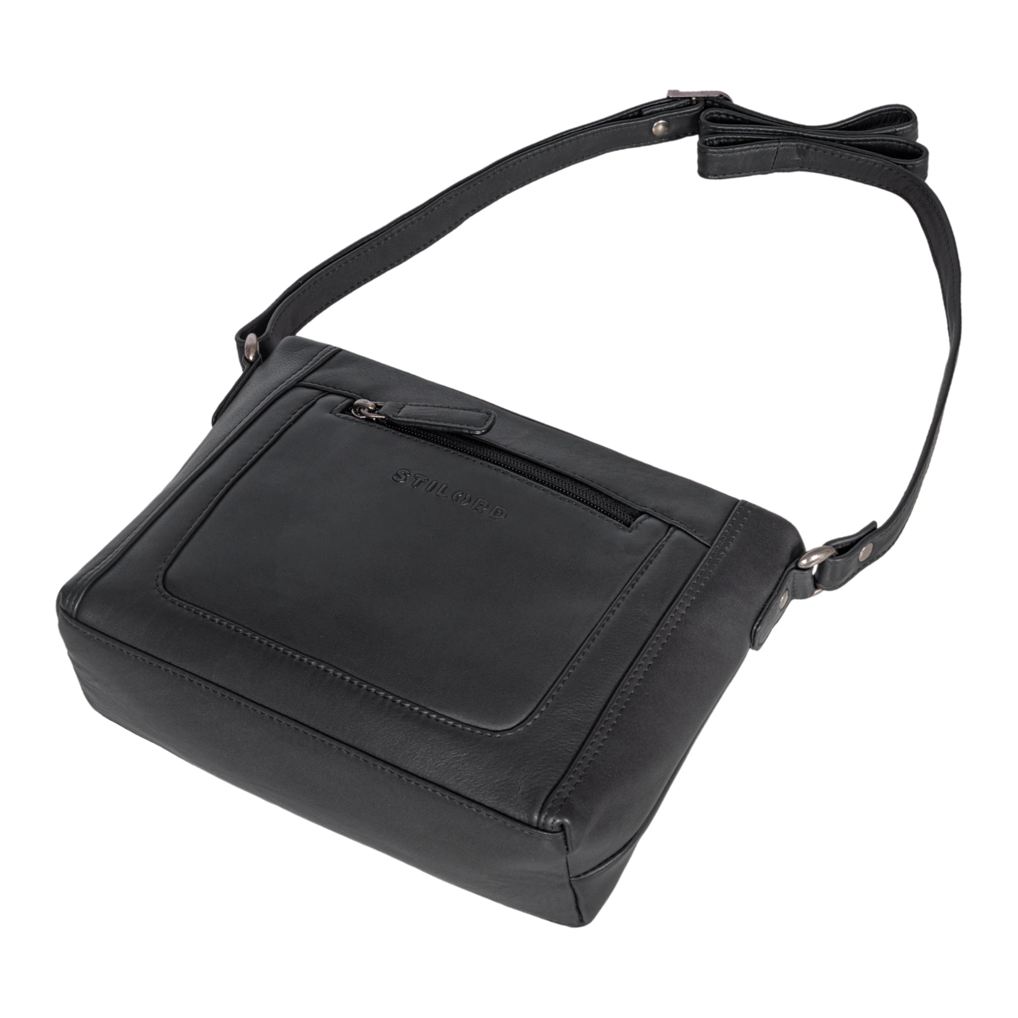 Schultertasche Leder Damen Schwarz