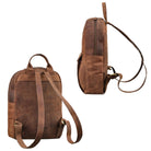  Leder Rucksack Klein Braun in der seitlichen und hinteren Darstellung