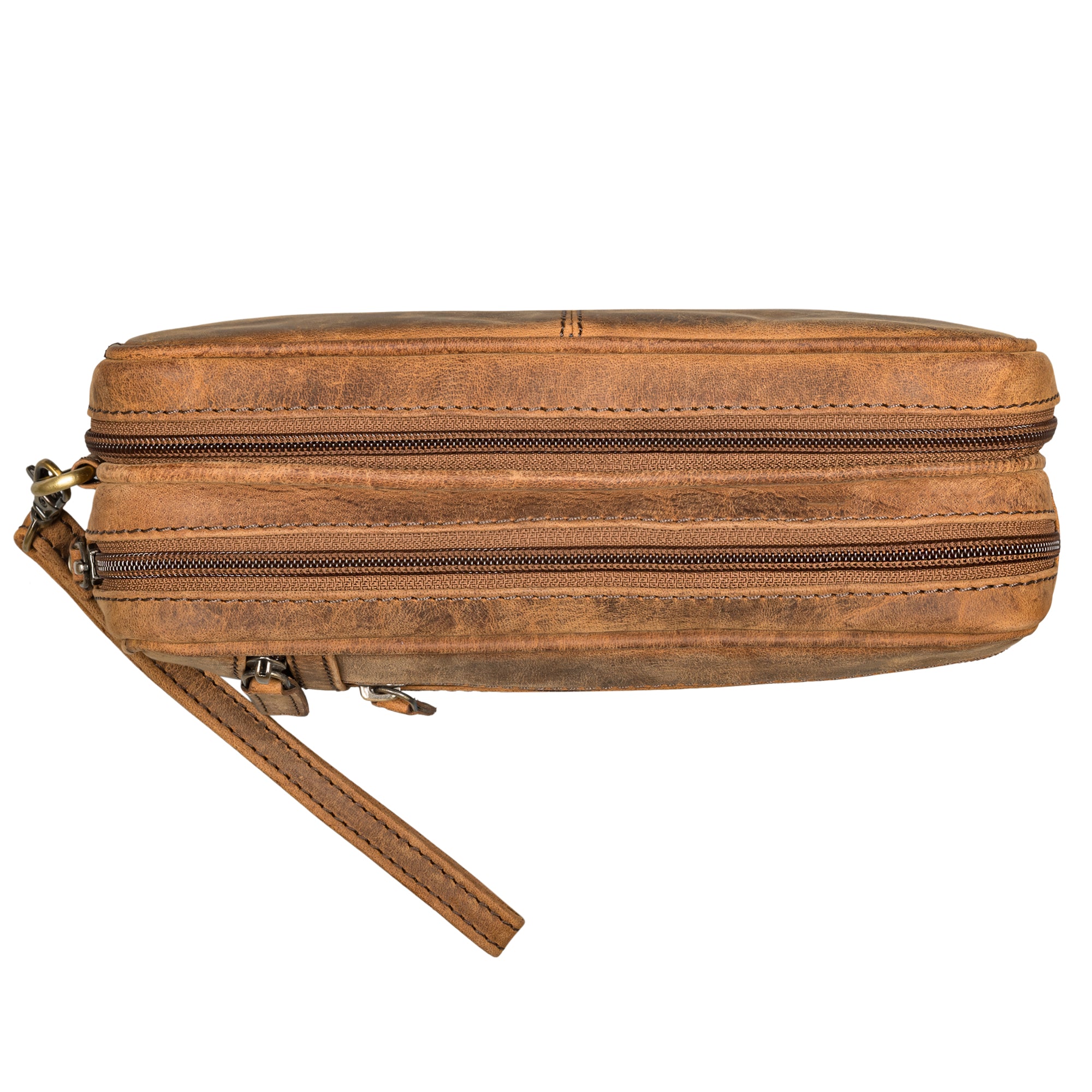 Handgelenktasche mit Doppelkammer aus Echtleder