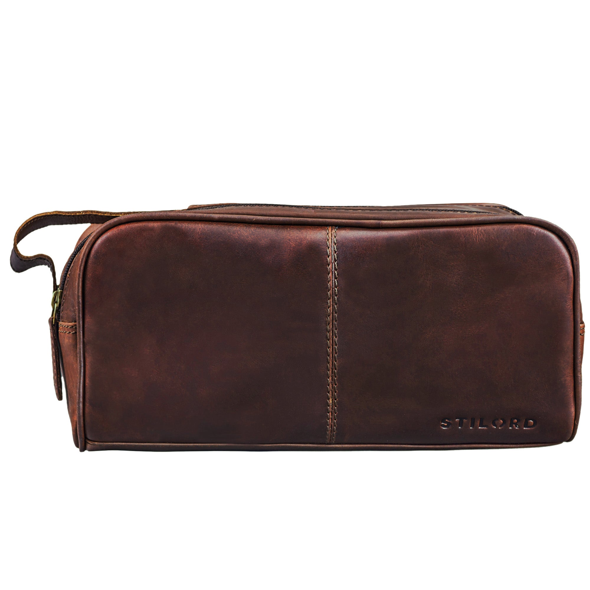 Leder Kulturtasche cognac - dunkelbraun