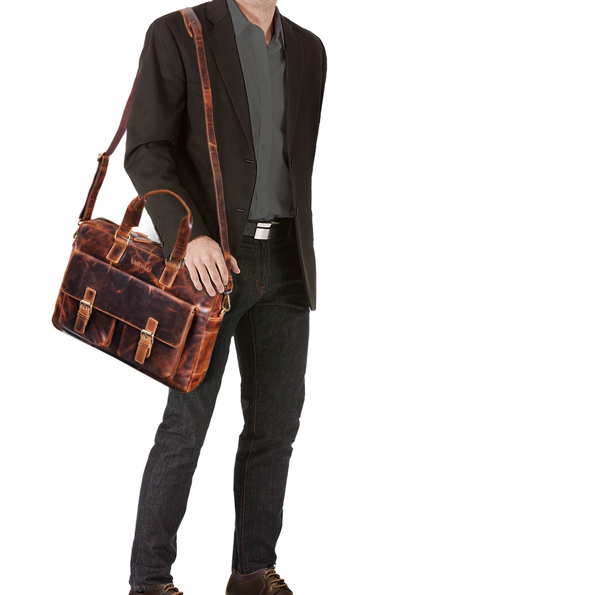 Schultertasche für Business echtes Leder