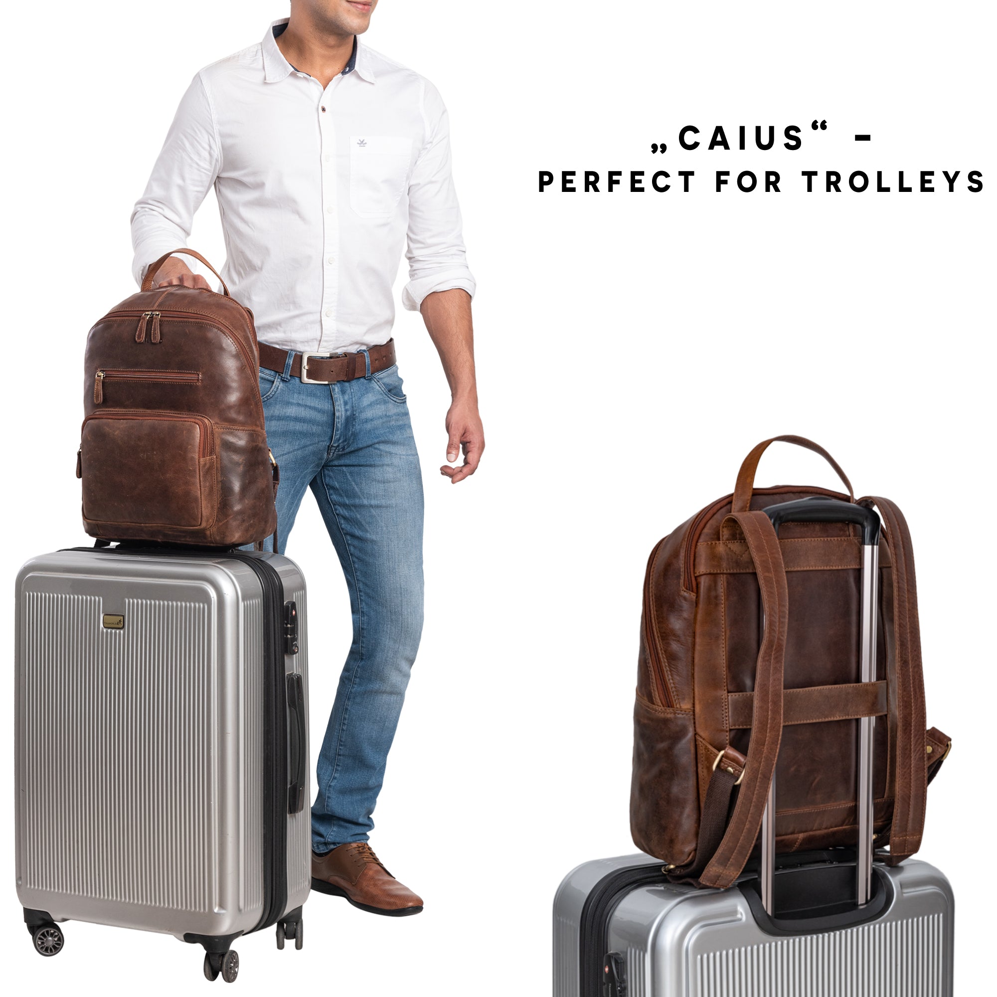 Trolley Rucksack Herren groß braun