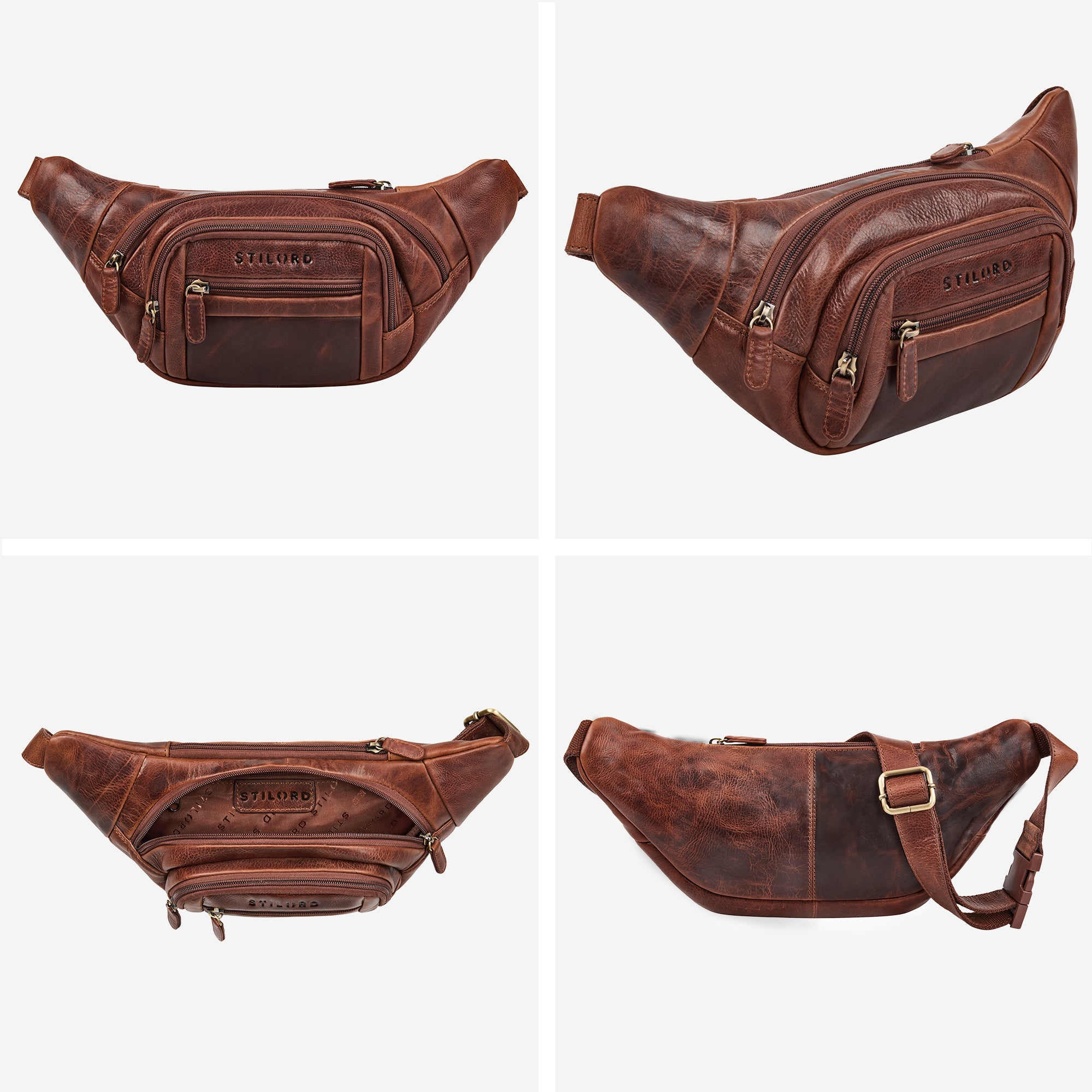 wasserdichte Gürteltasche Herren Echtleder cognac braun