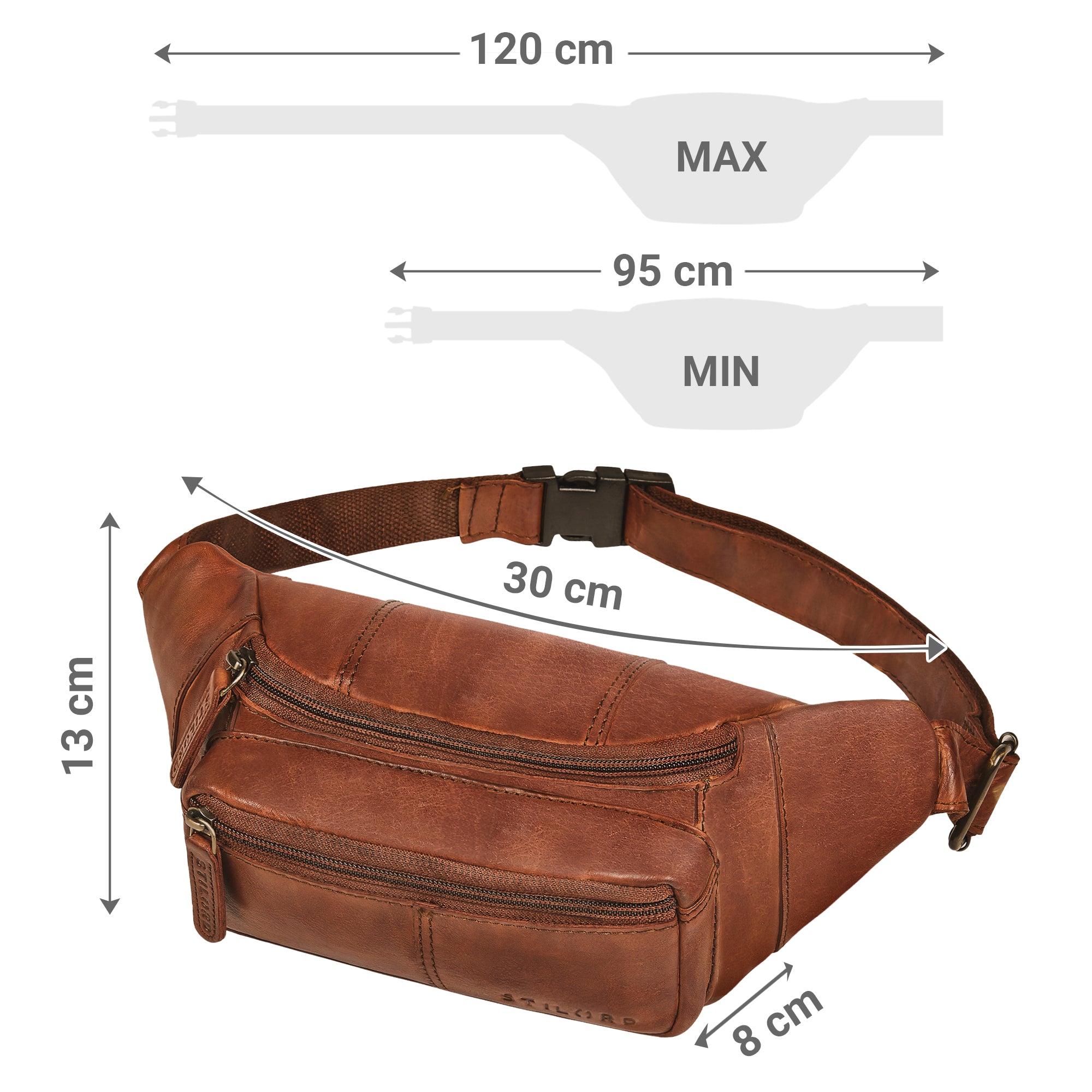 leder gürteltasche mit vielen fächern männer cognac