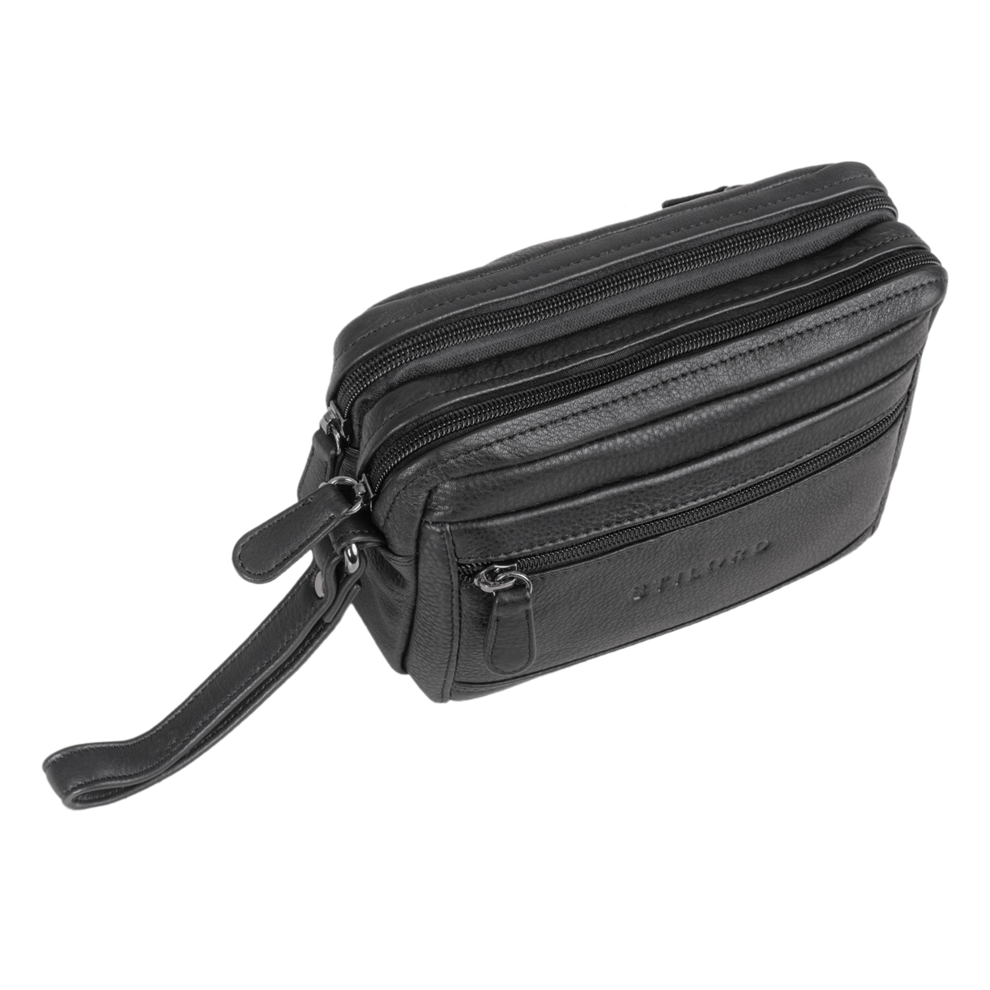 schwarze Handgelenktasche Leder Herren
