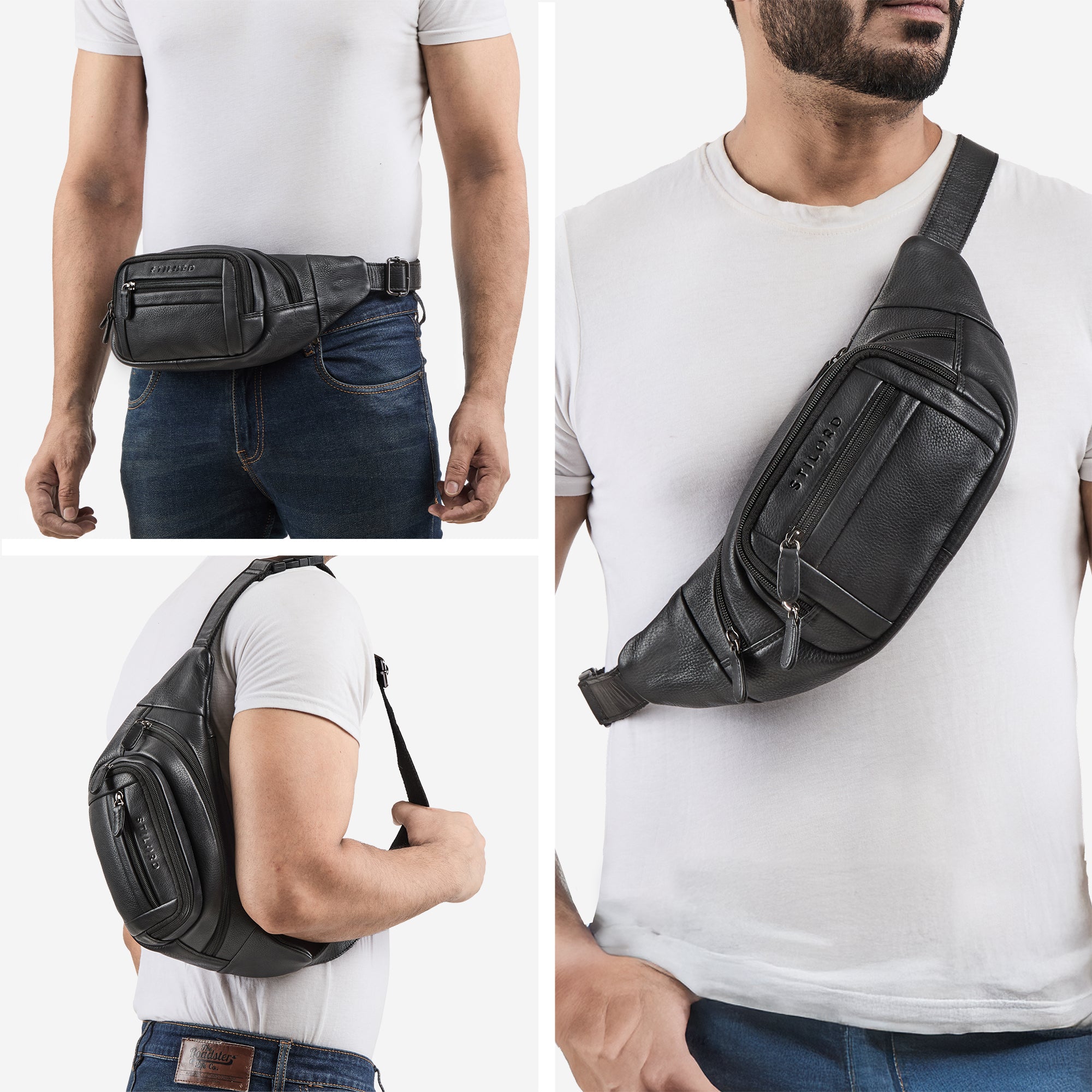 schwarze Gürteltasche Herren Echtleder