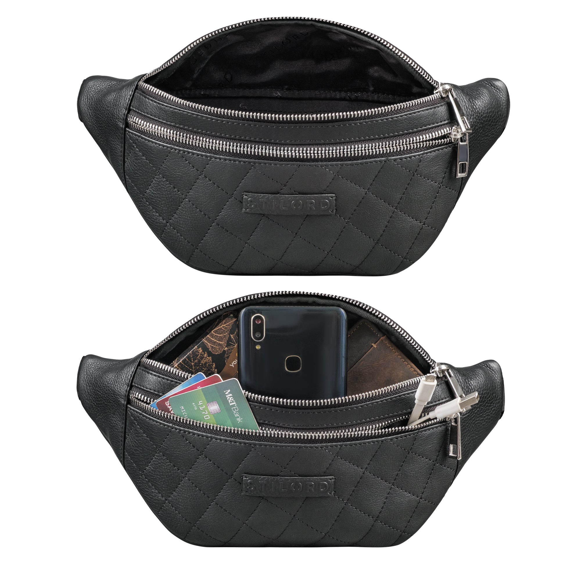 Bauchtasche Leder Herren Damen schwarz