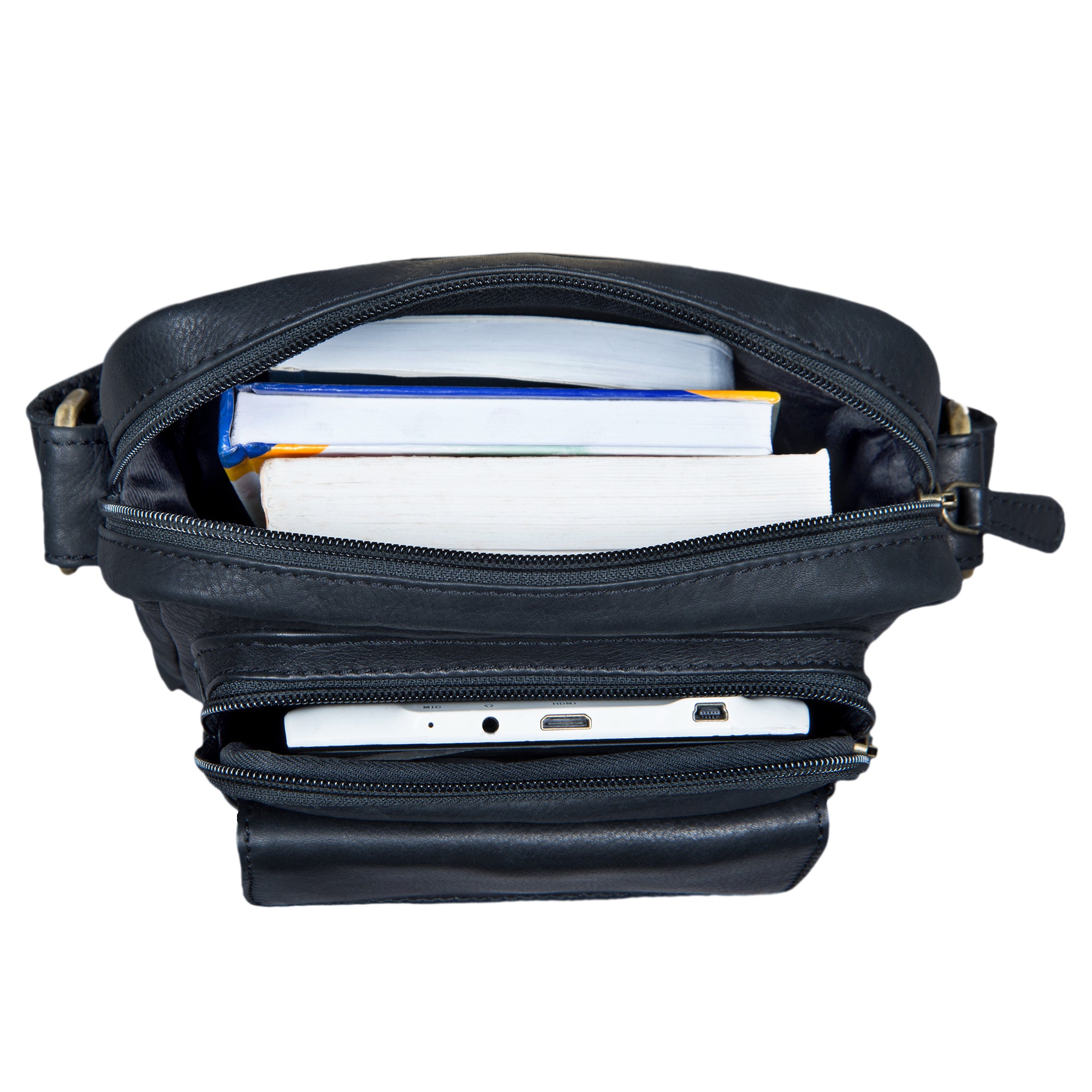 Leder Messenger Bag Herren schwarz