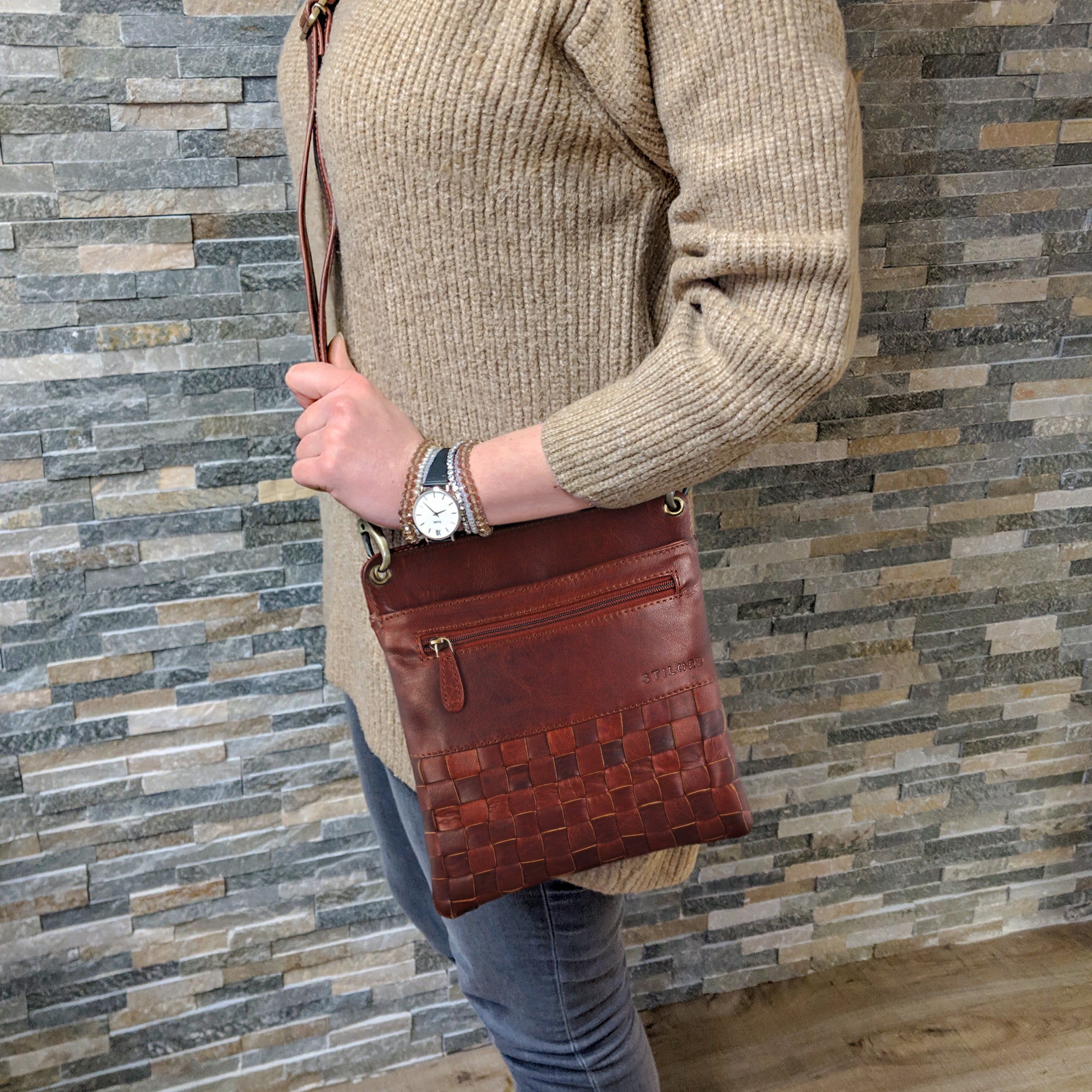 Kleine Abendtasche Damen Echt-Leder braun