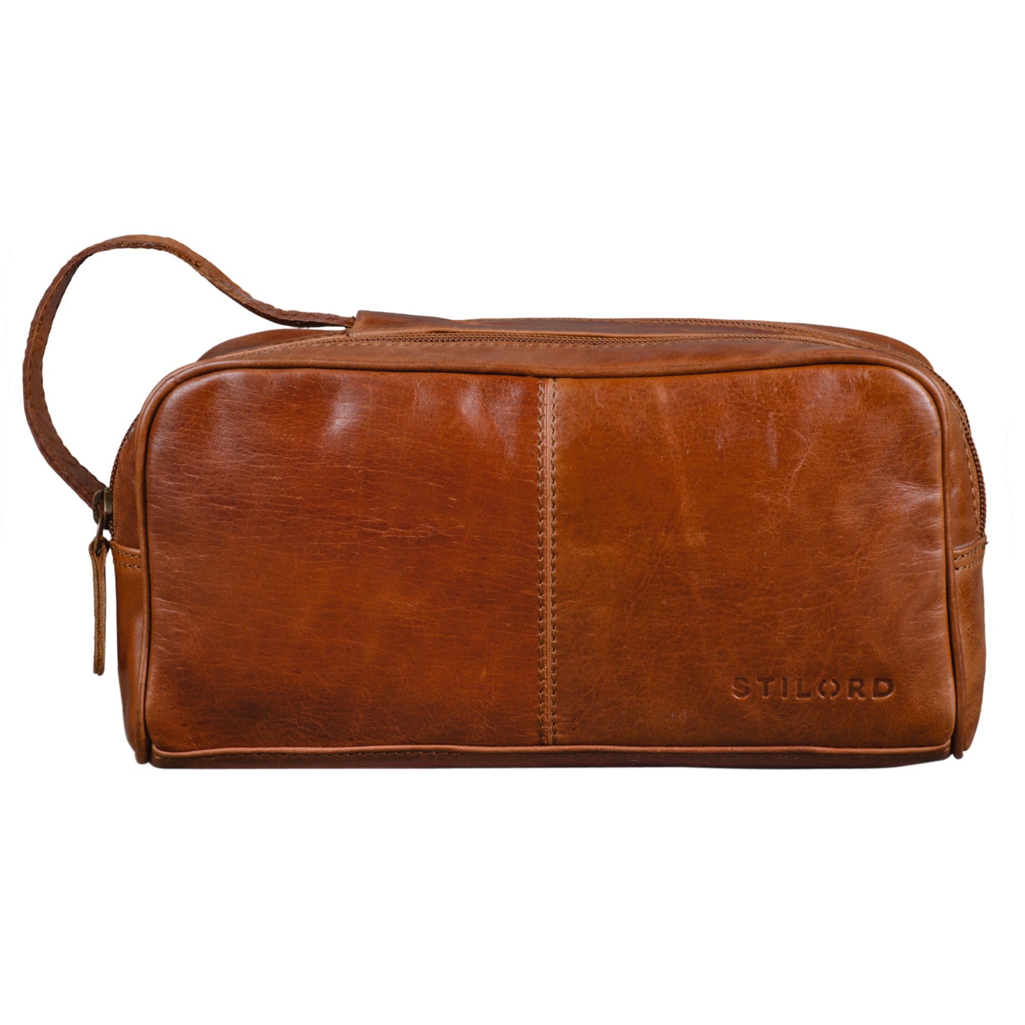 Kulturtasche für Damen Leder cognac braun