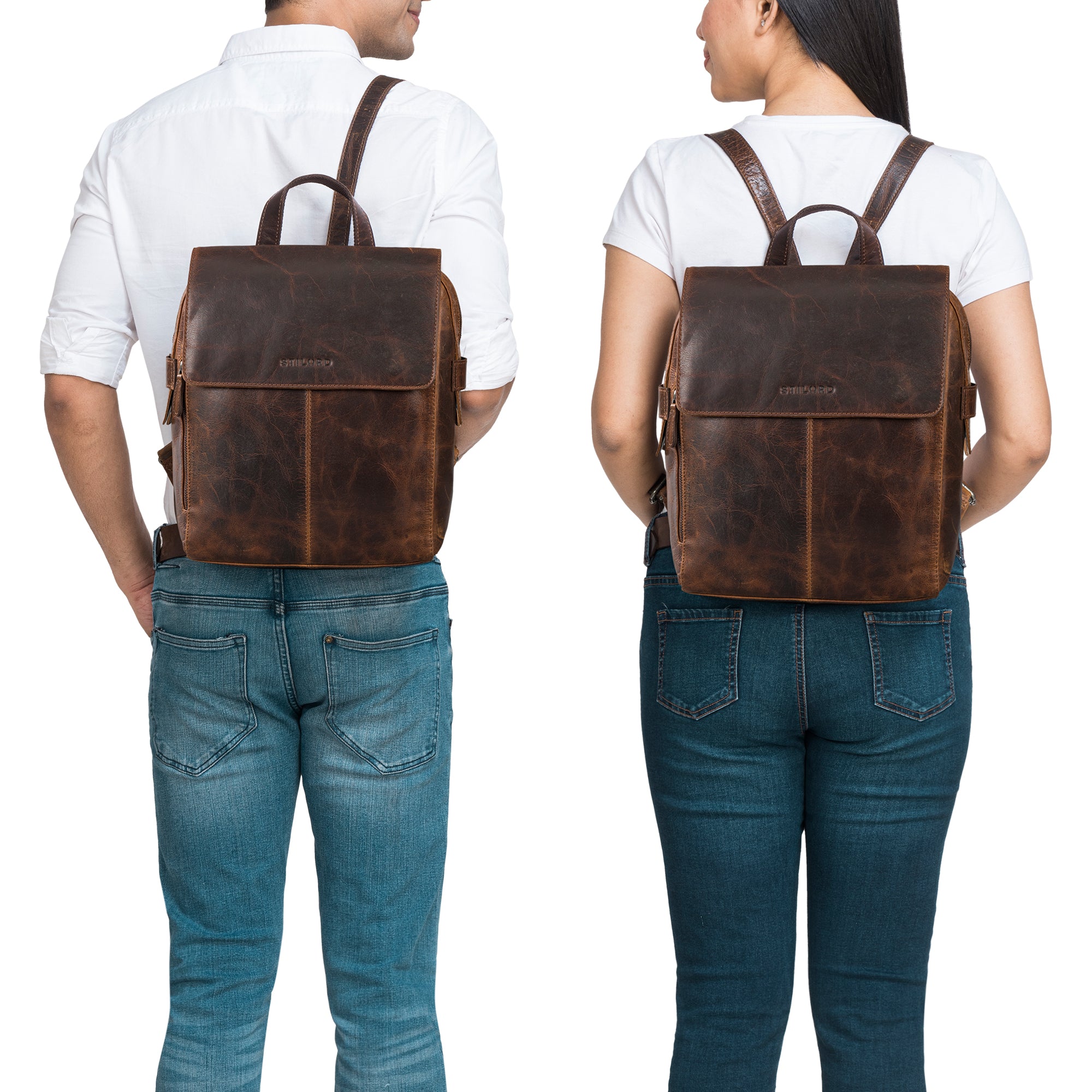 Lederrucksack mit verstellbaren Trägern für Damen und Herren braun