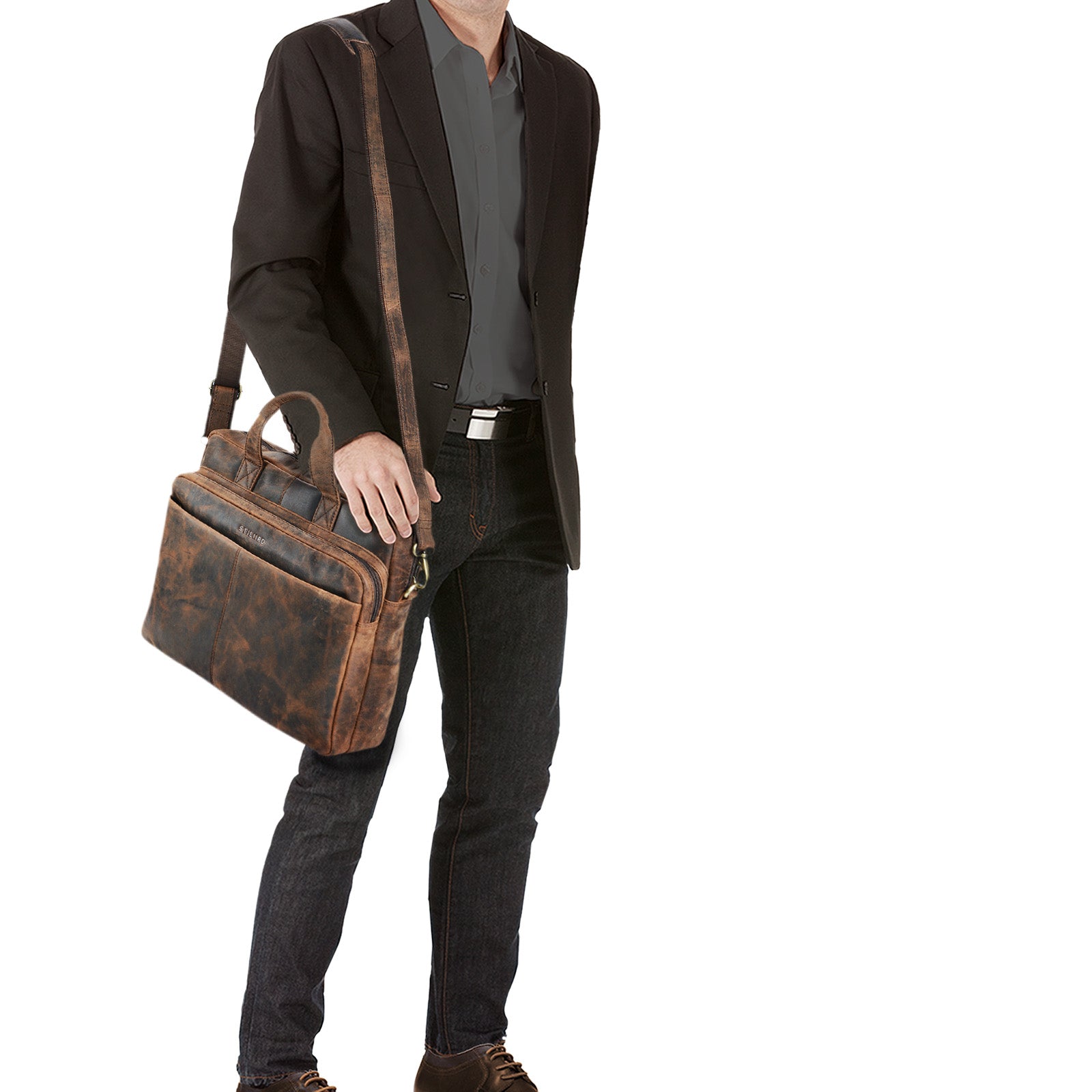 Leder Aktentasche zum Umhängen sepia braun