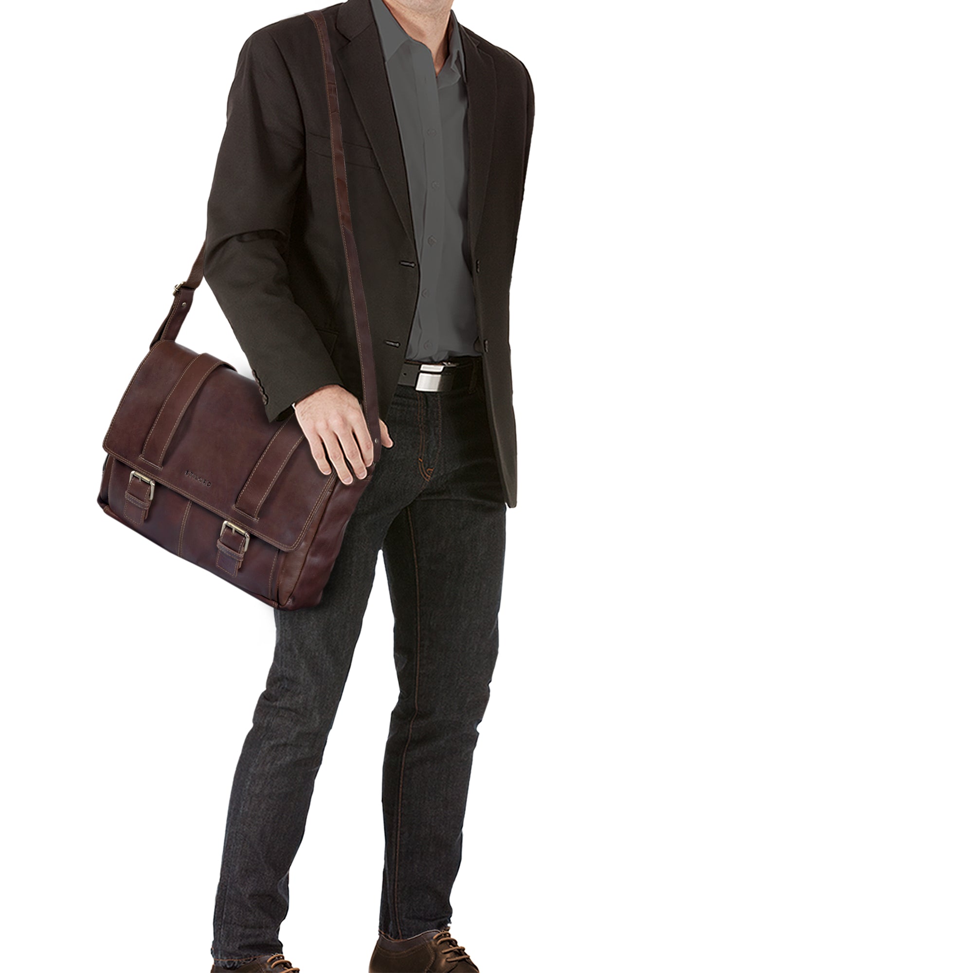 Große Ledertasche Umhängetasche Herren braun