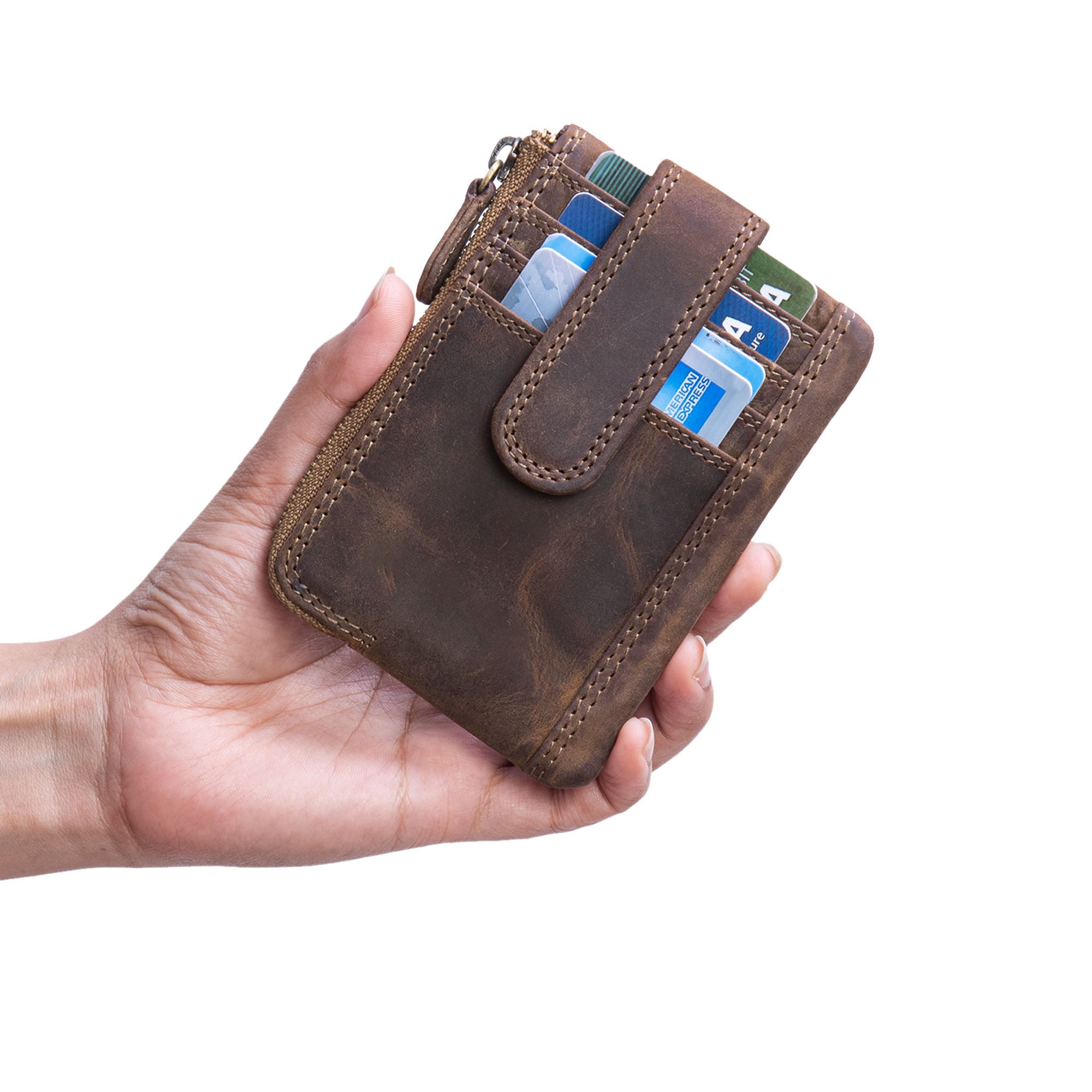 Kleine Geldbörse Herren damen Leder braun