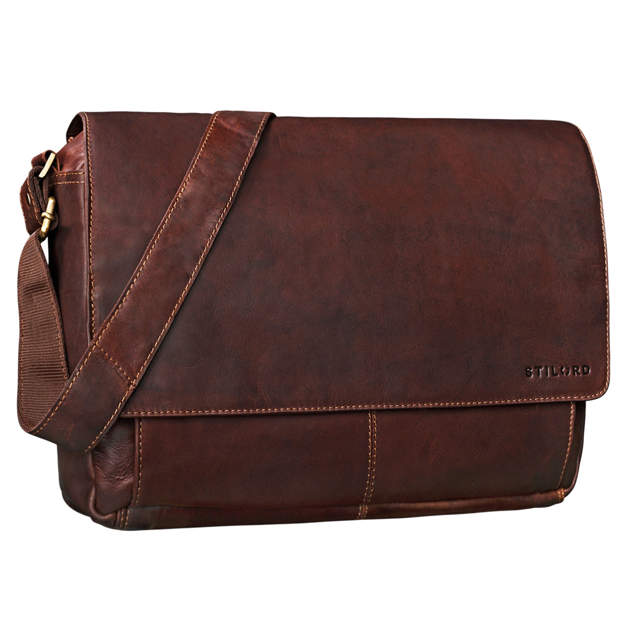 Vintage Umhängetasche Herren Leder Cognac Dunkelbraun