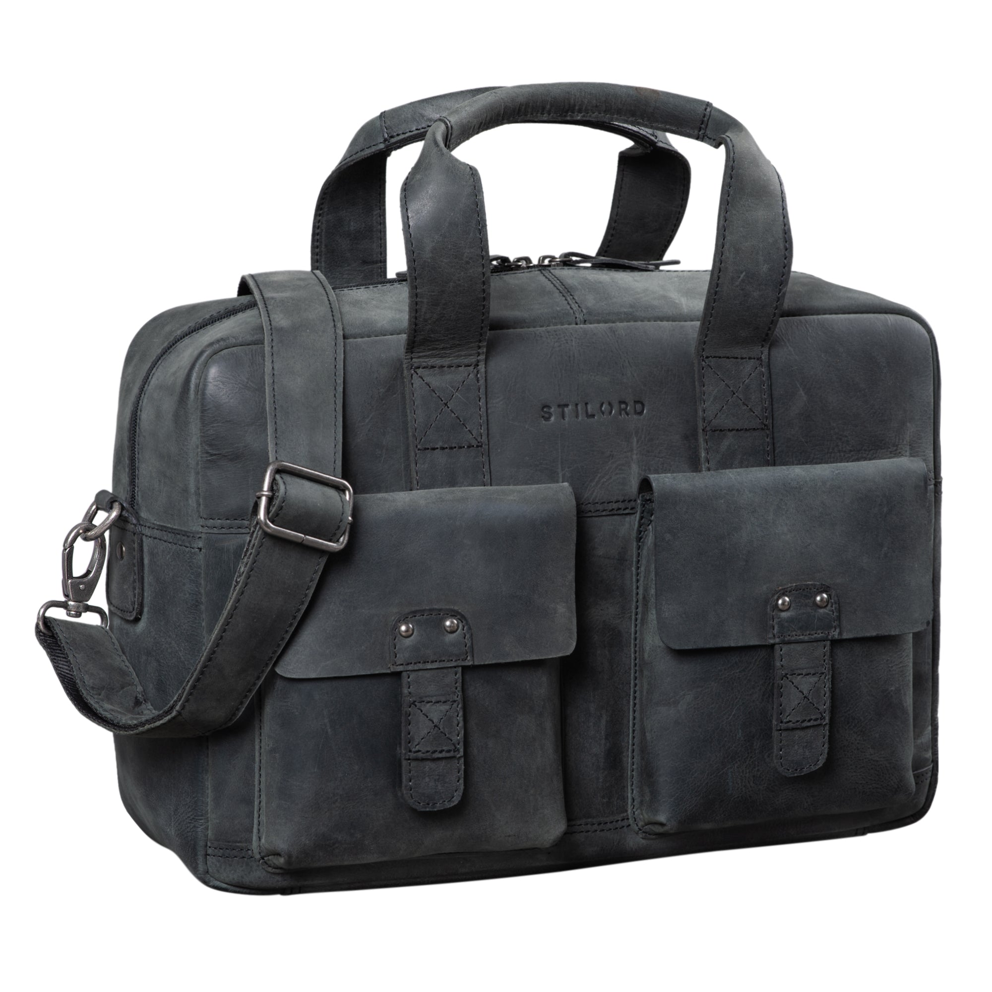 Ledertasche Laptopfach Schwarz