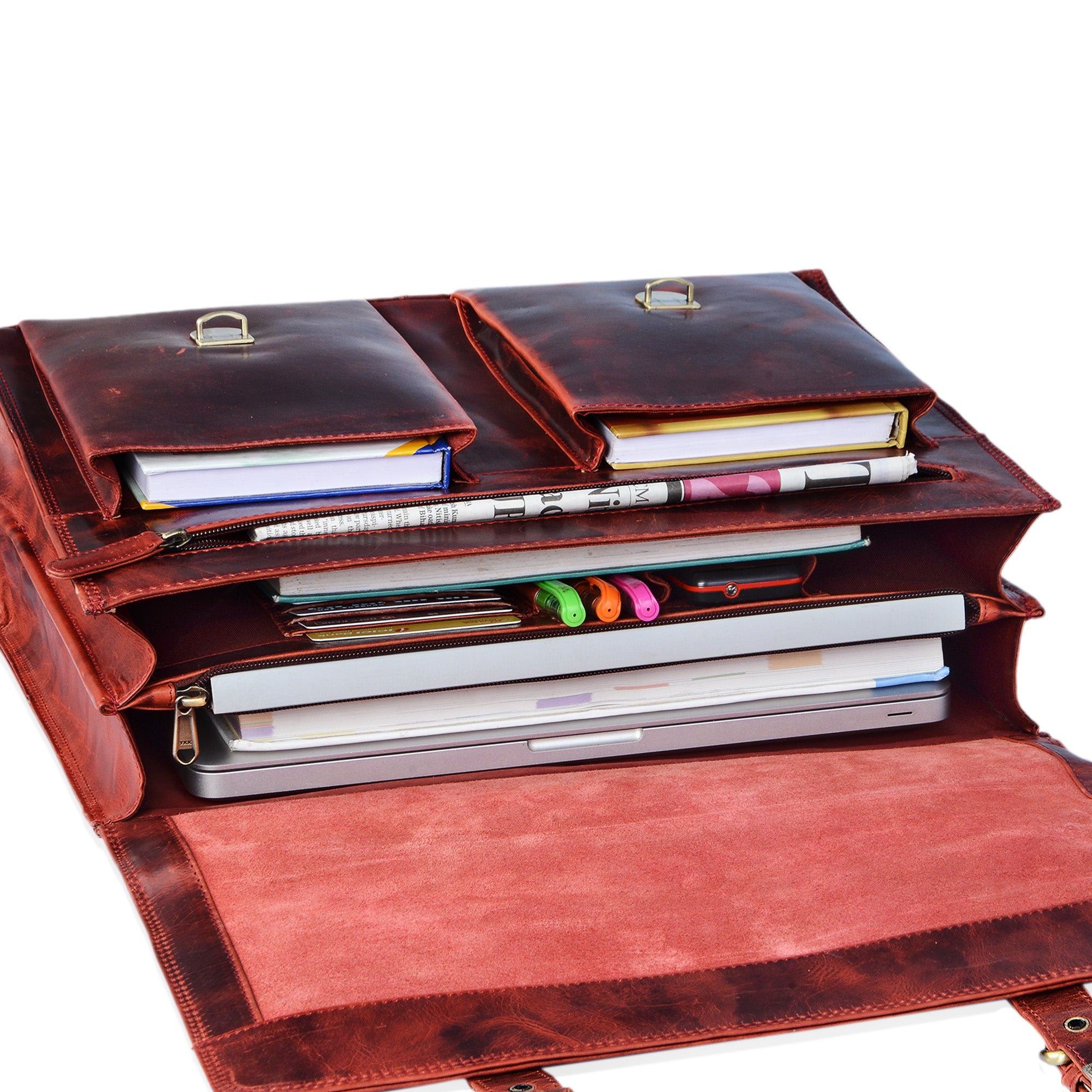Lehrertasche Laptop Notebook Leder rot XL