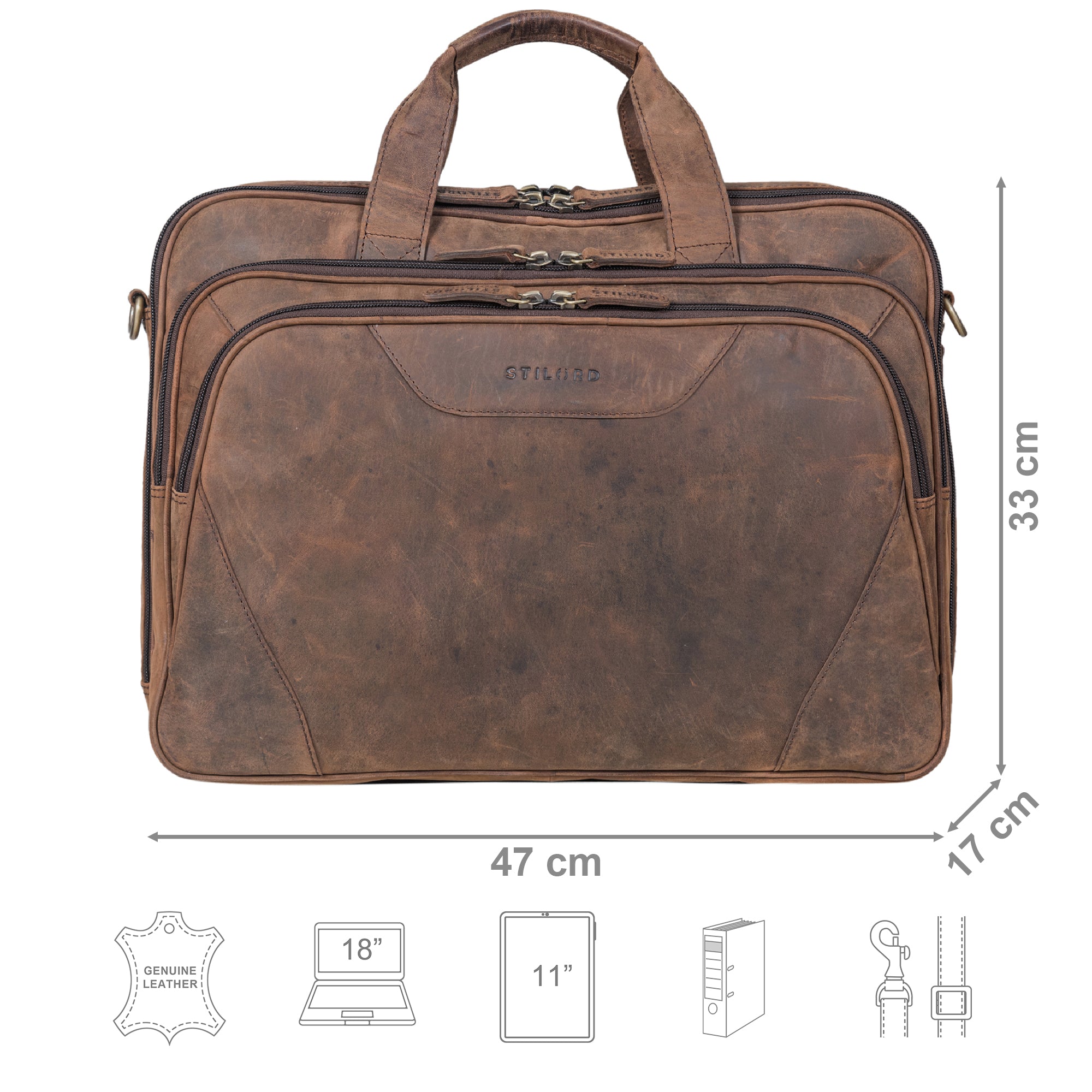 Braune Lehrertasche Rauleder mit Laptopfach 17 Zoll