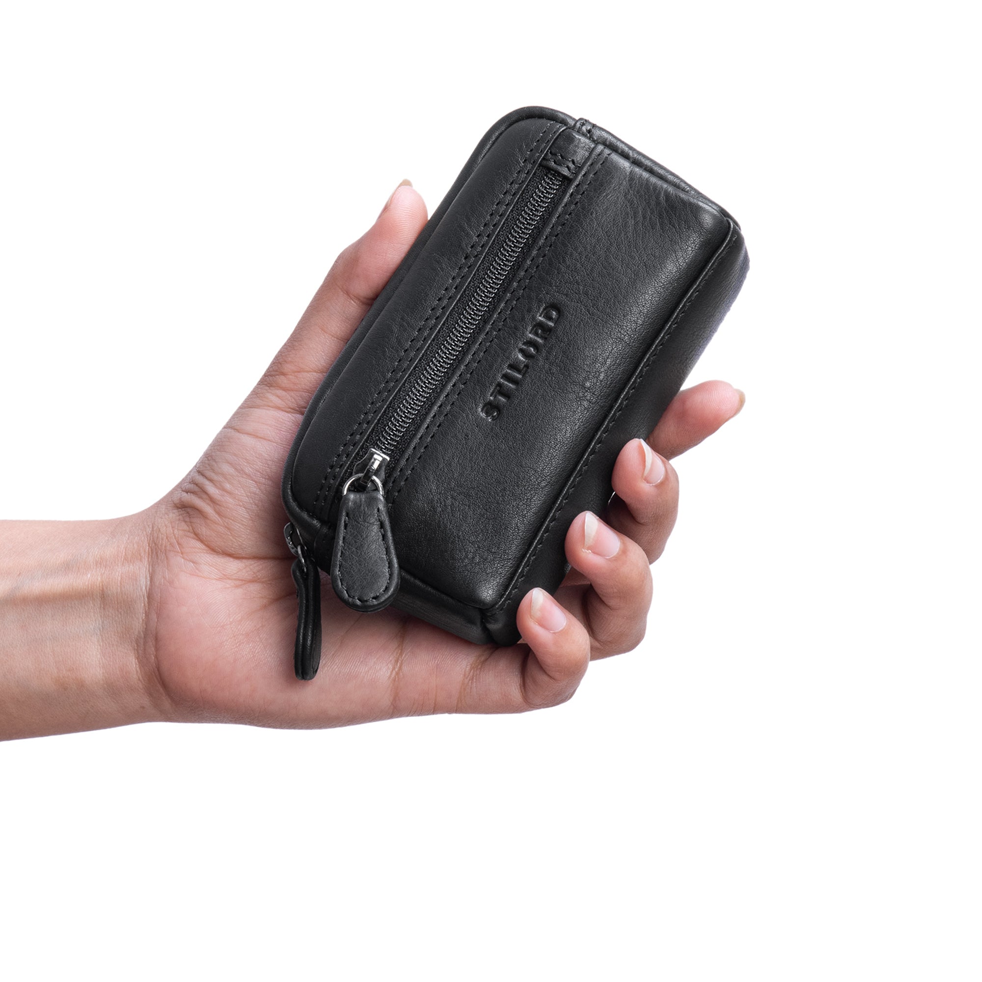Damen Münzbörse klein Leder schwarz