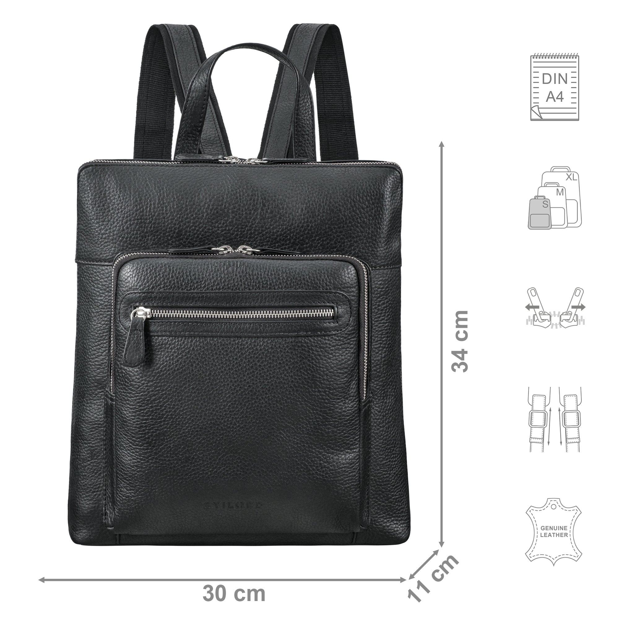 Daypack Leder klein schwarz mit USP Icons