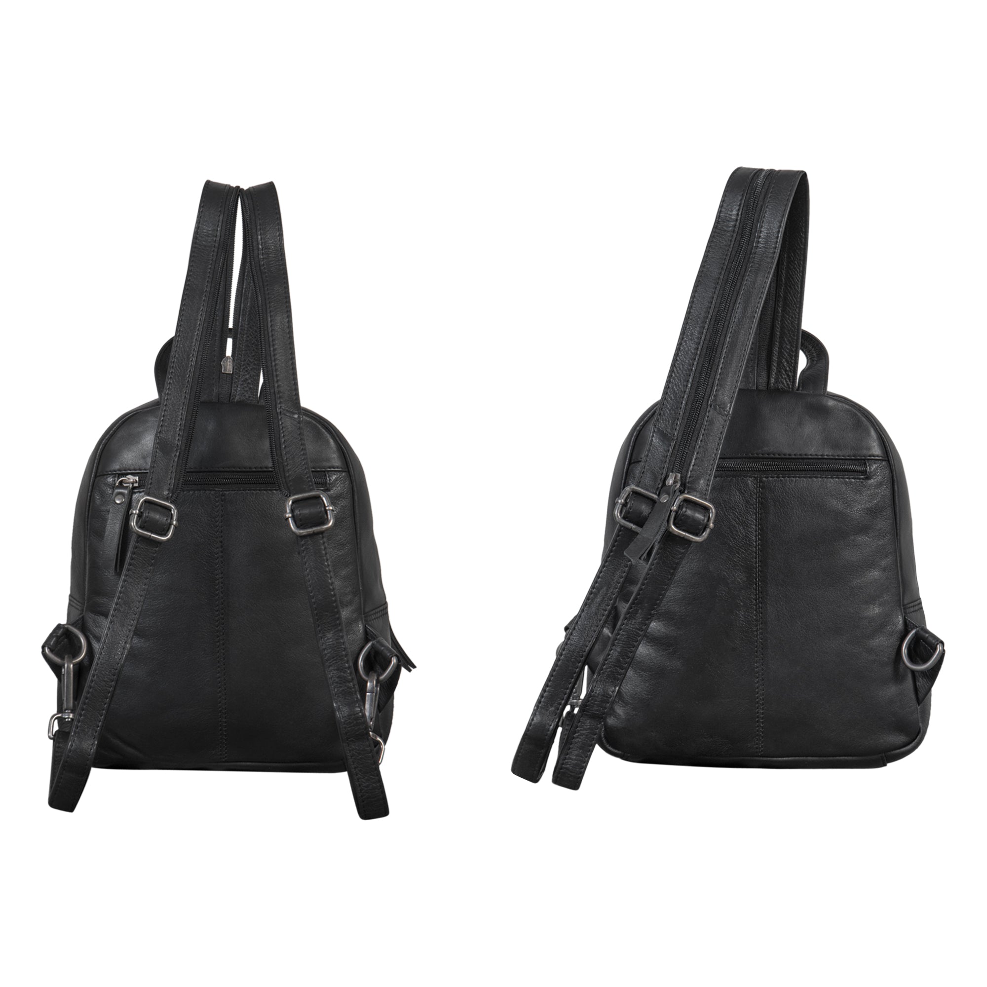 Lederrucksack Herren Damen schwarz