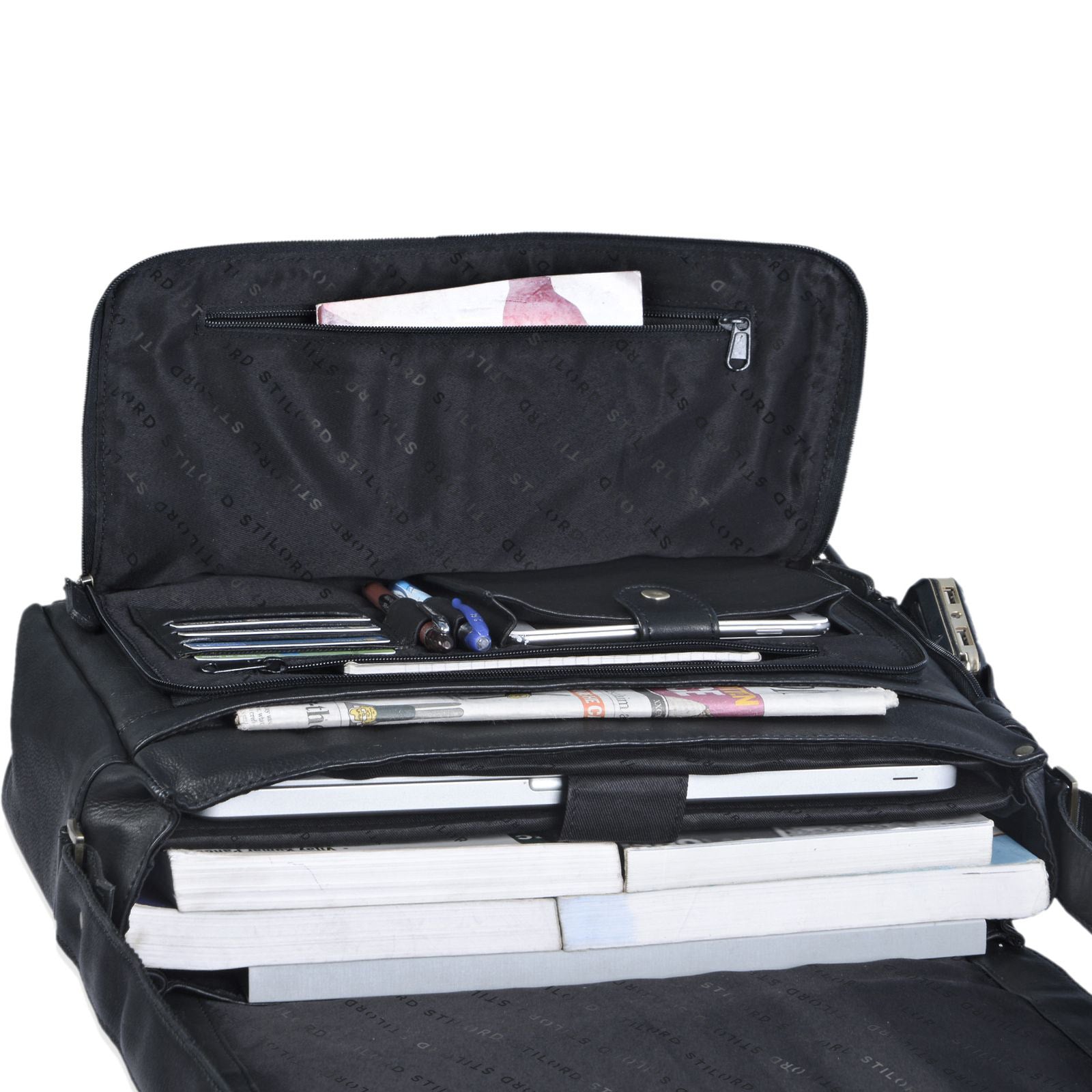 Schwarze Ledertasche Herren Damen Büro
