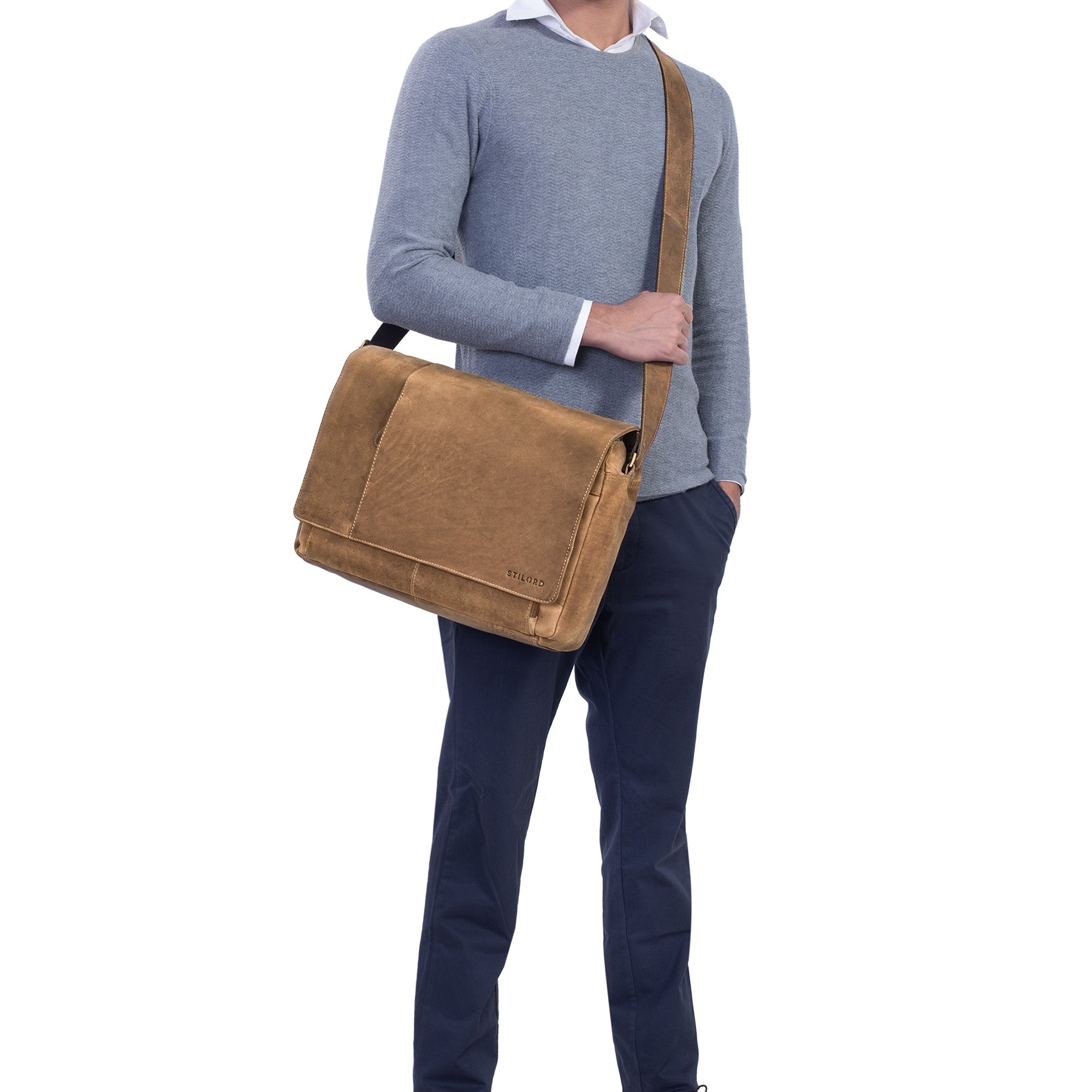 Echtleder Schultertasche Groß Hellbraun