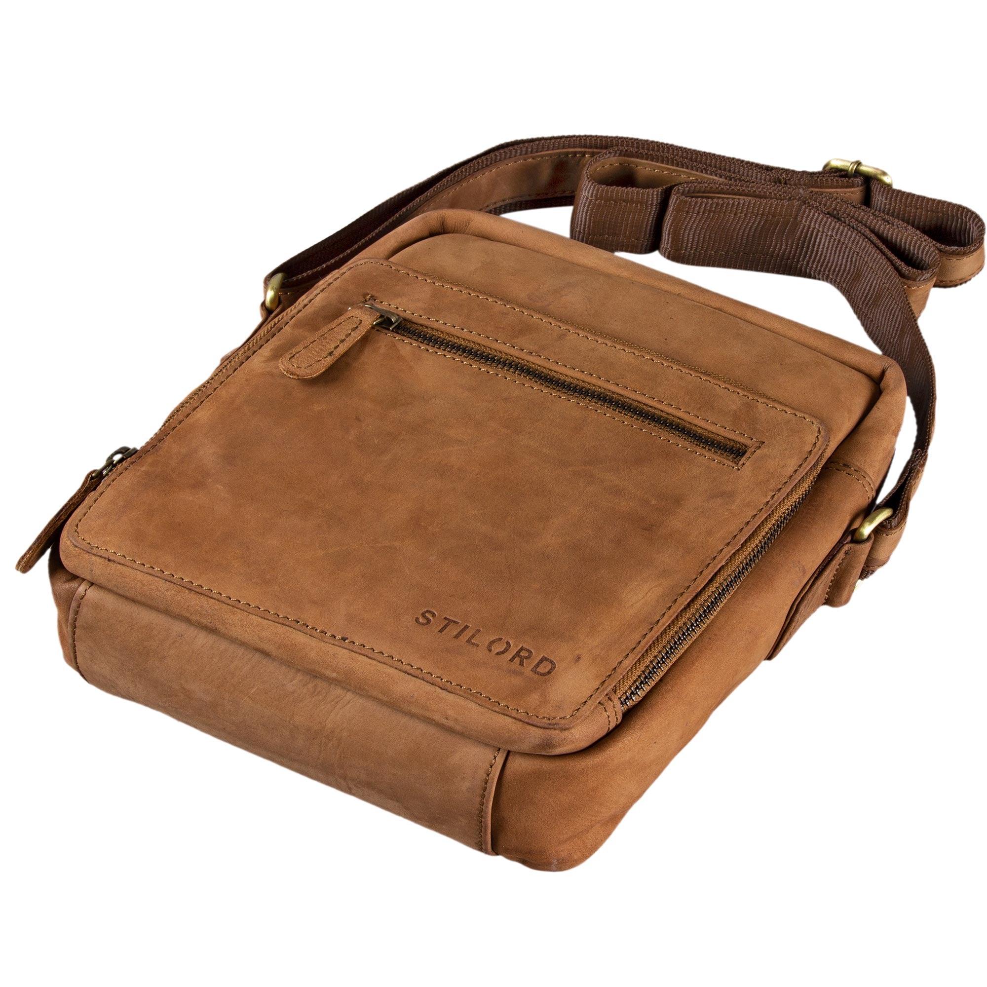 Kleine Ledertasche mit Schultergurt braun