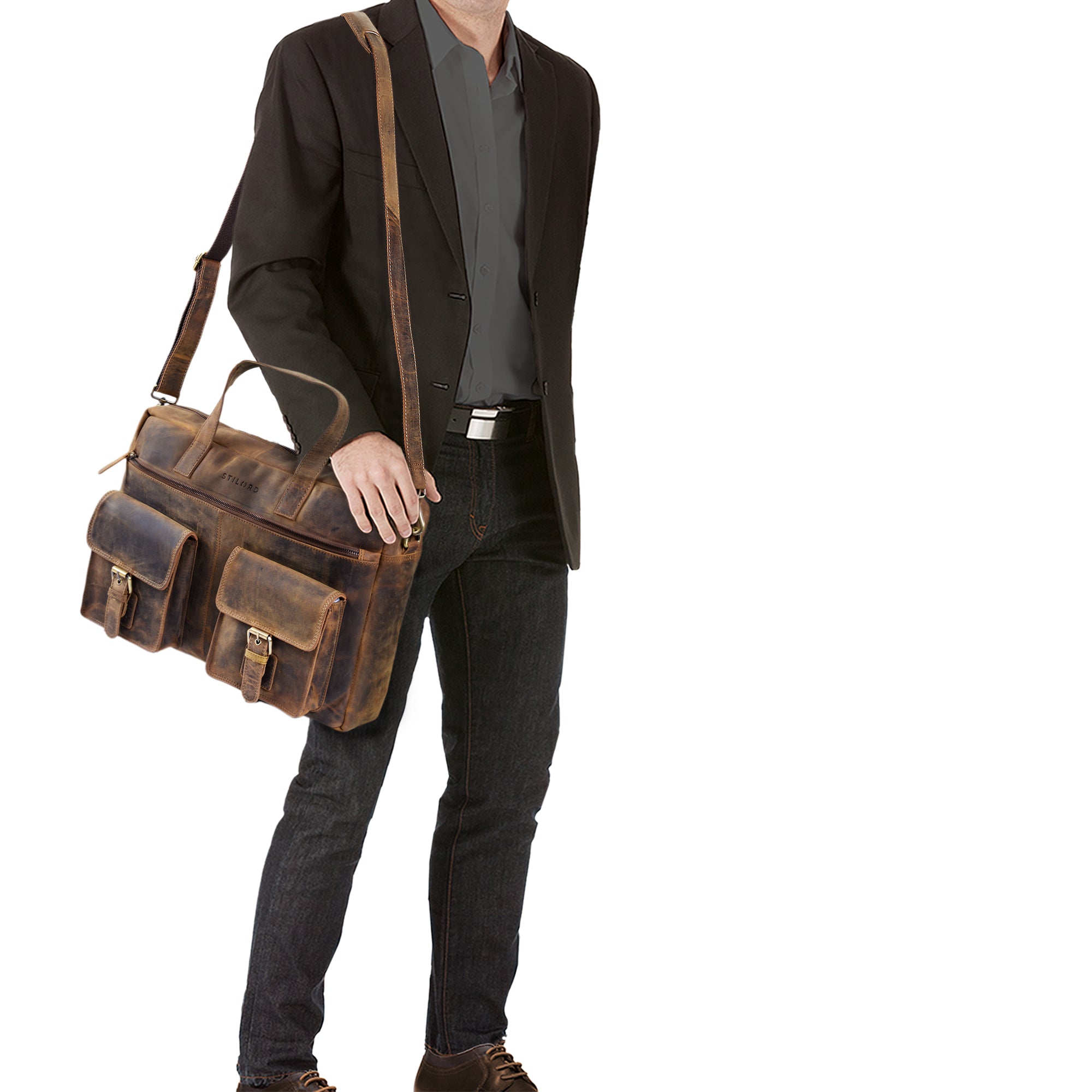 Leder Schultertasche Herren groß
