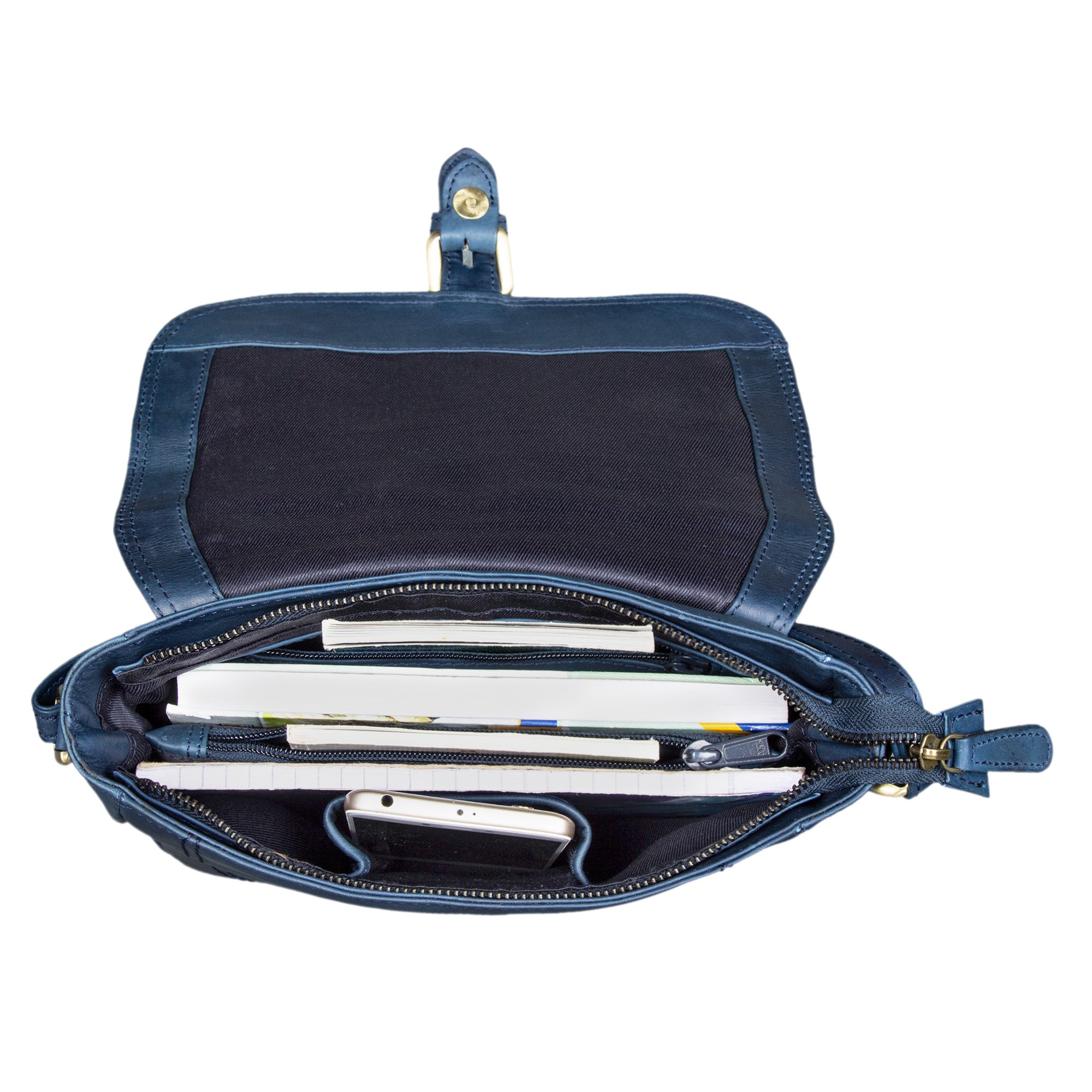 Damen Umhängetasche Leder blau