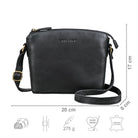 Crossbody Bag Leder schwarz mit Größenangaben und USP Icons