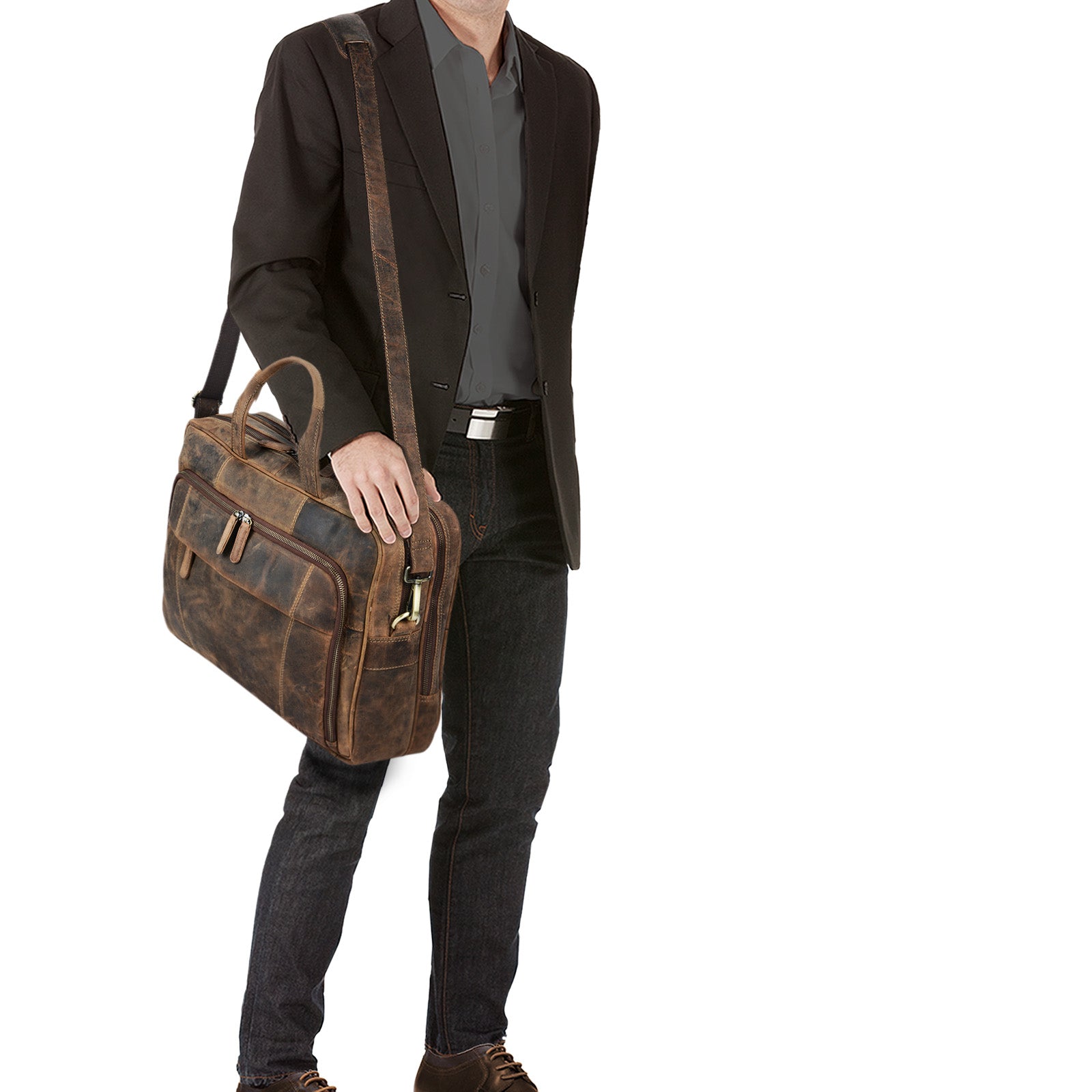 Vintage Leder Businesstasche mittelbraun viel Stauraum