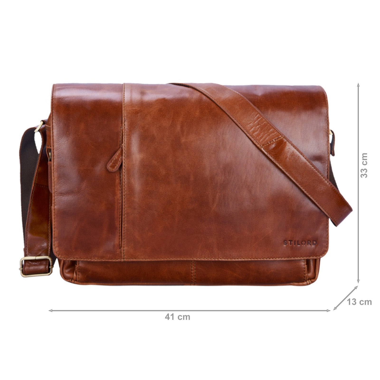 Vintage Messenger Bag für Herren Leder cognac glänzend